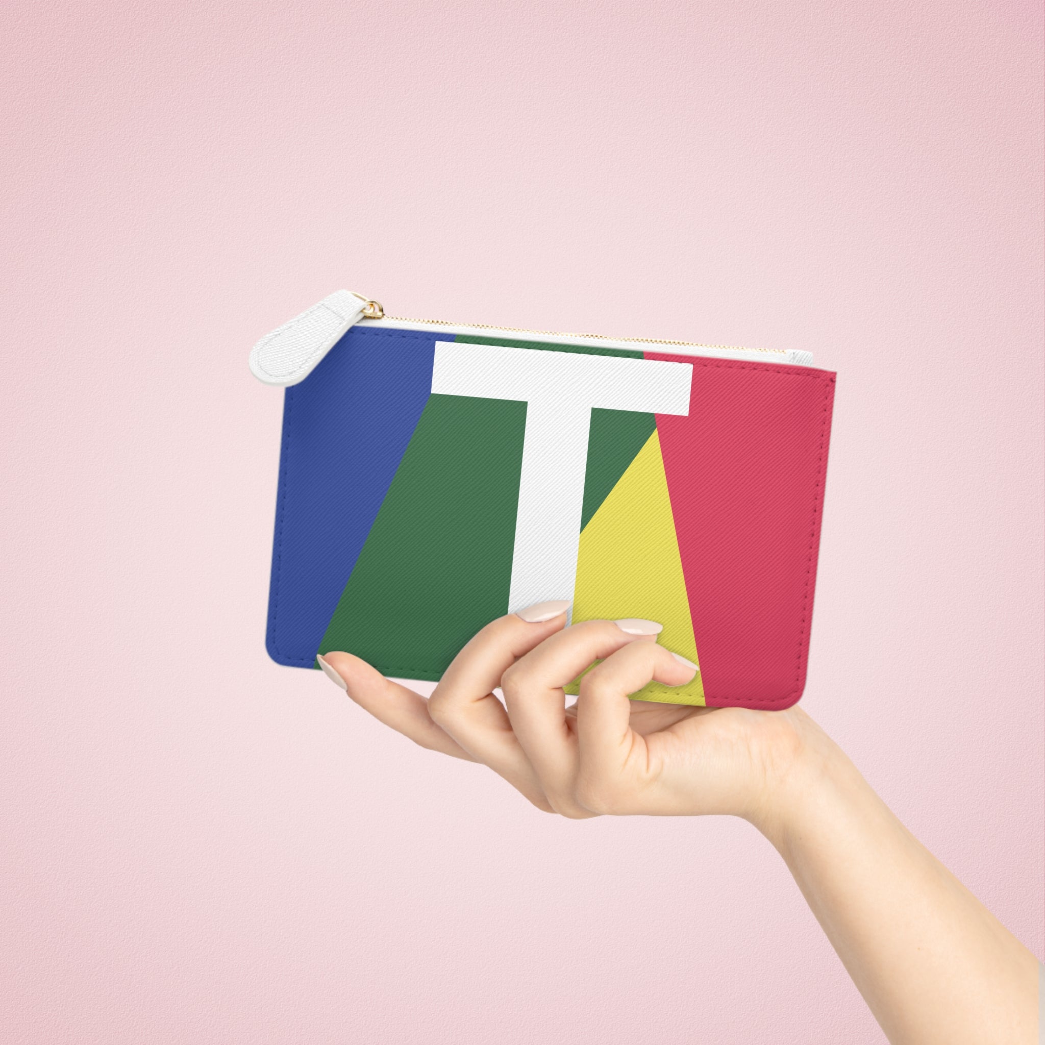 Initial T Mini Clutch — Colorblock Monogram Wristlet Wallet