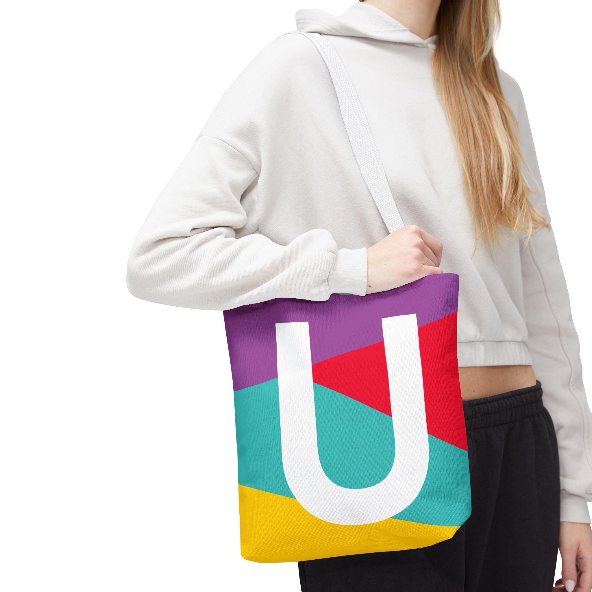 Monogram 'U' Colorblock Tote Bag — Personalized Initial U Shoulder Tote