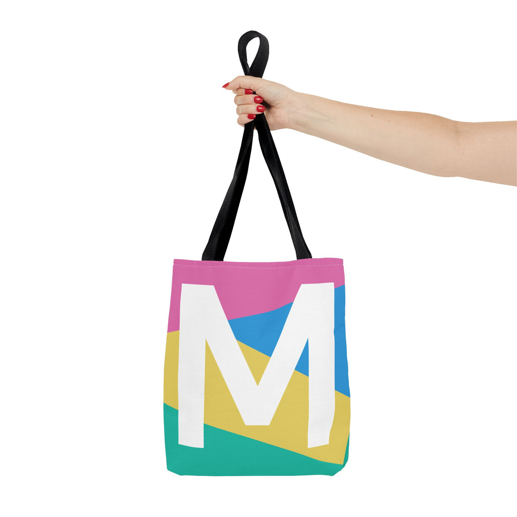 Monogram 'M' Colorblock Tote Bag — Personalized Initial M Shoulder Tote