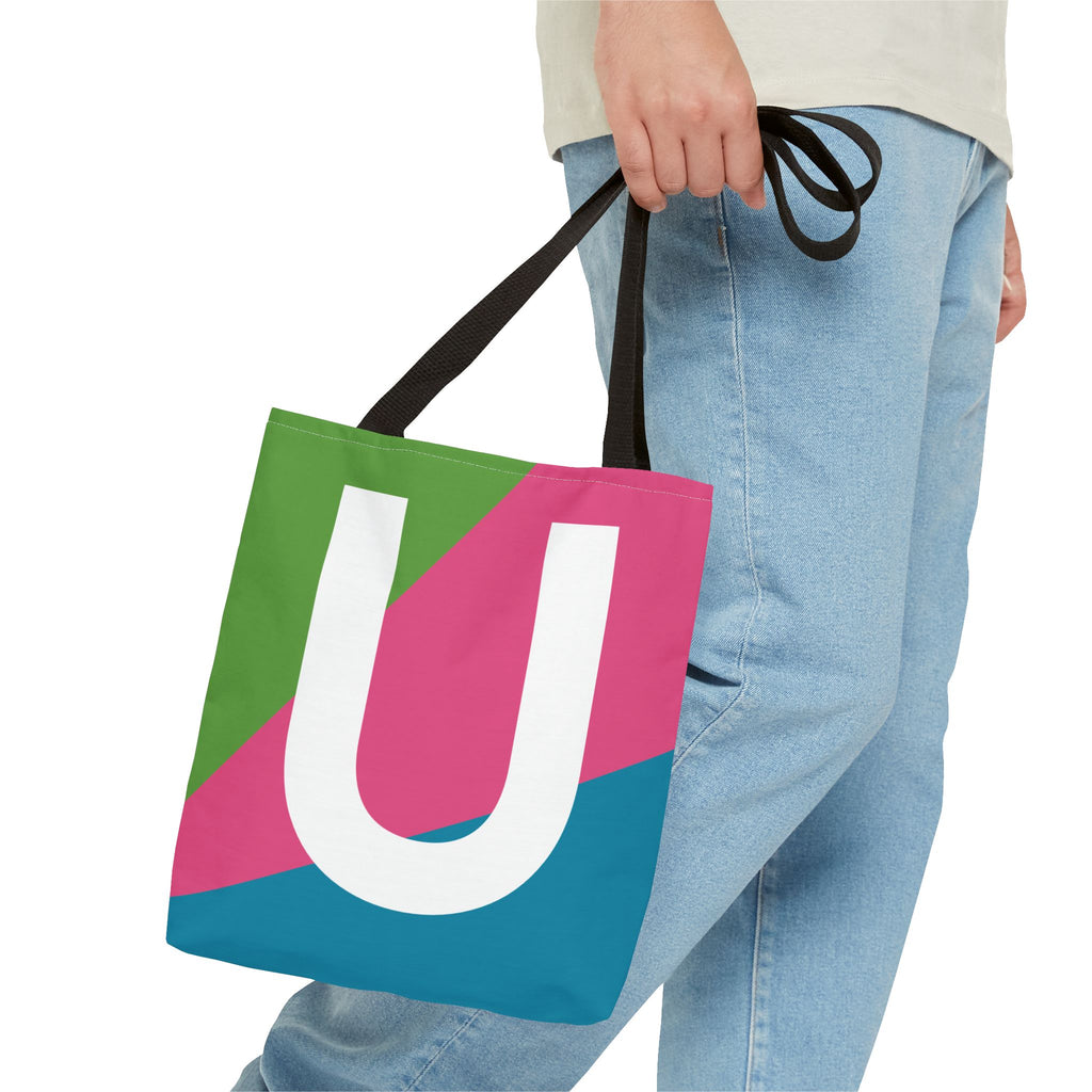 Monogram 'U' Colorblock Tote Bag — Personalized Initial U Shoulder Tote