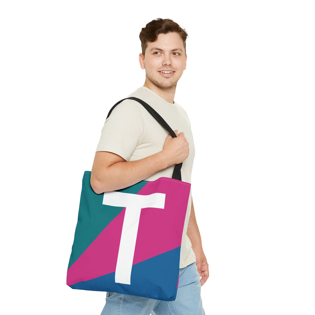 Monogram 'T' Colorblock Tote Bag — Personalized Initial T Shoulder Tote