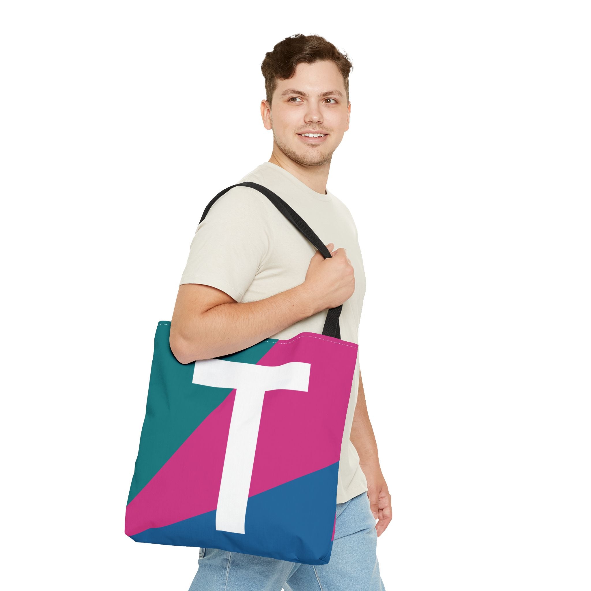 Monogram 'T' Colorblock Tote Bag — Personalized Initial T Shoulder Tote