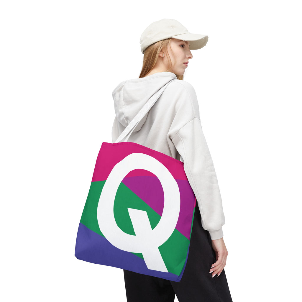Monogram 'Q' Colorblock Tote Bag — Personalized Initial Q Shoulder Tote