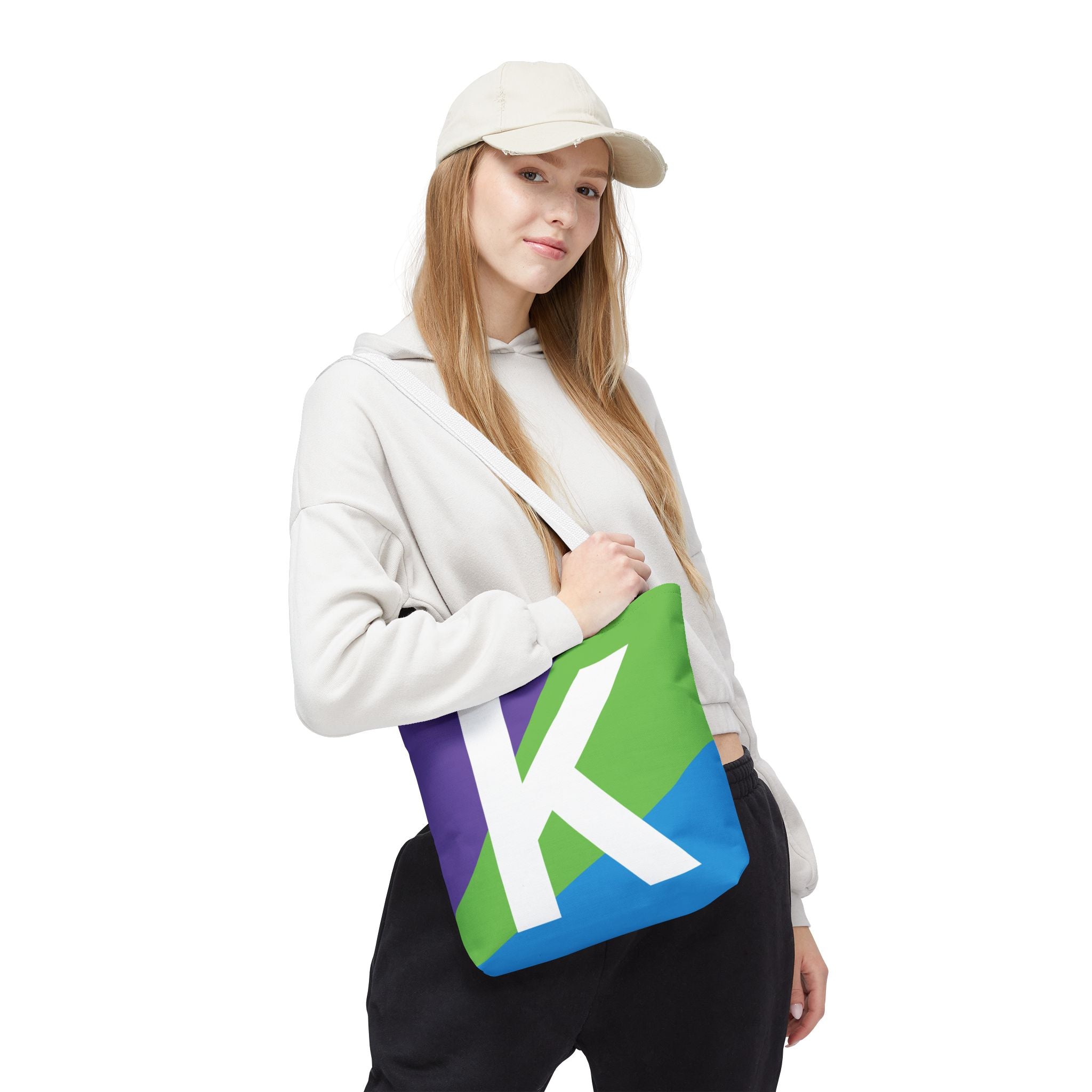 Monogram 'K' Colorblock Tote Bag — Personalized Initial K Shoulder Tote