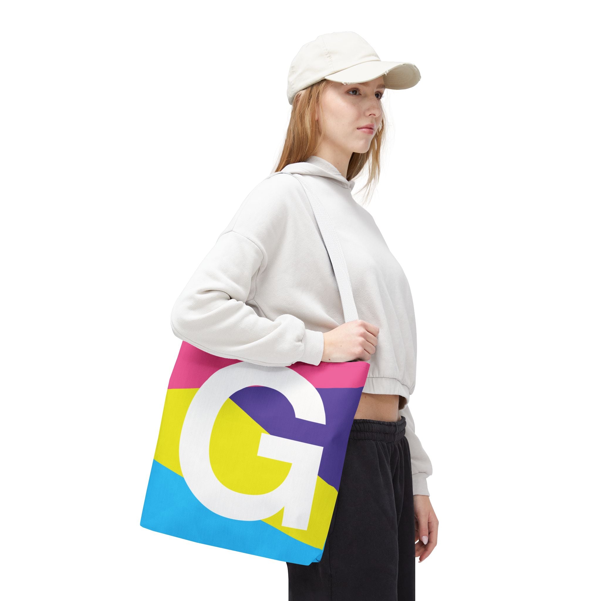 Monogram 'G' Colorblock Tote Bag — Personalized Initial G Shoulder Tote