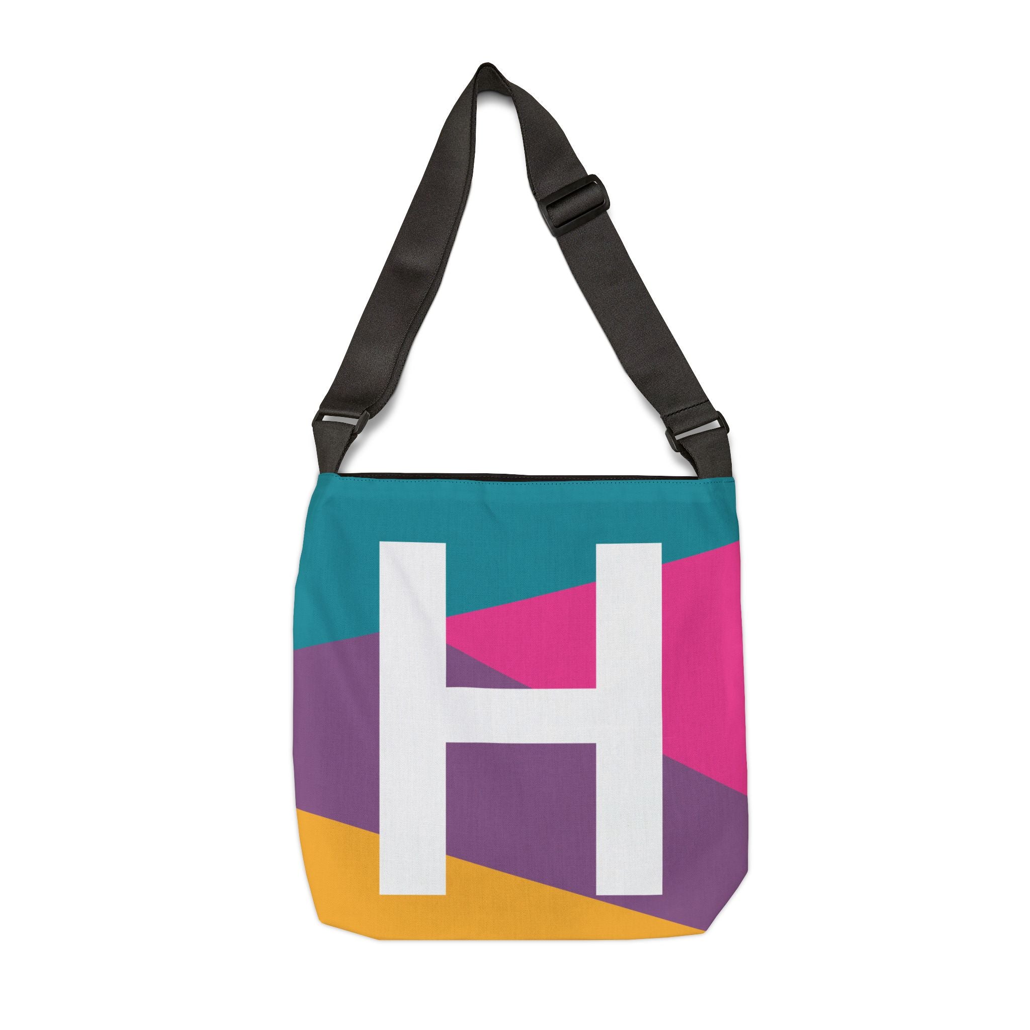 Initial Letter 'H' Colorblock Adjustable Tote Bag — Monogram Alphabet Shoulder Bag