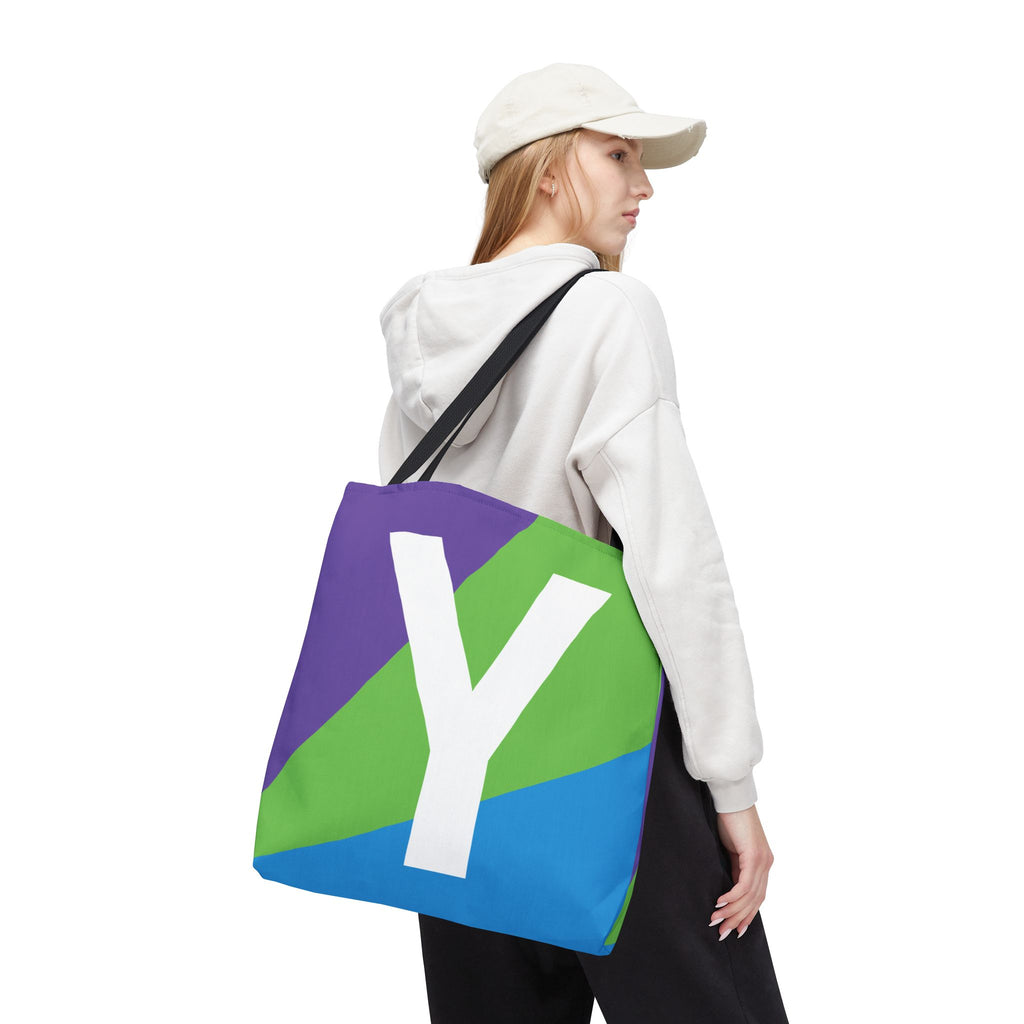 Monogram 'Y' Colorblock Tote Bag — Personalized Initial Y Shoulder Tote