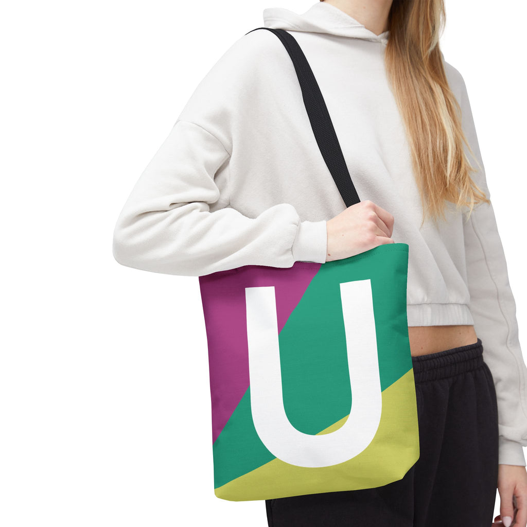 Monogram 'U' Colorblock Tote Bag — Personalized Initial U Shoulder Tote