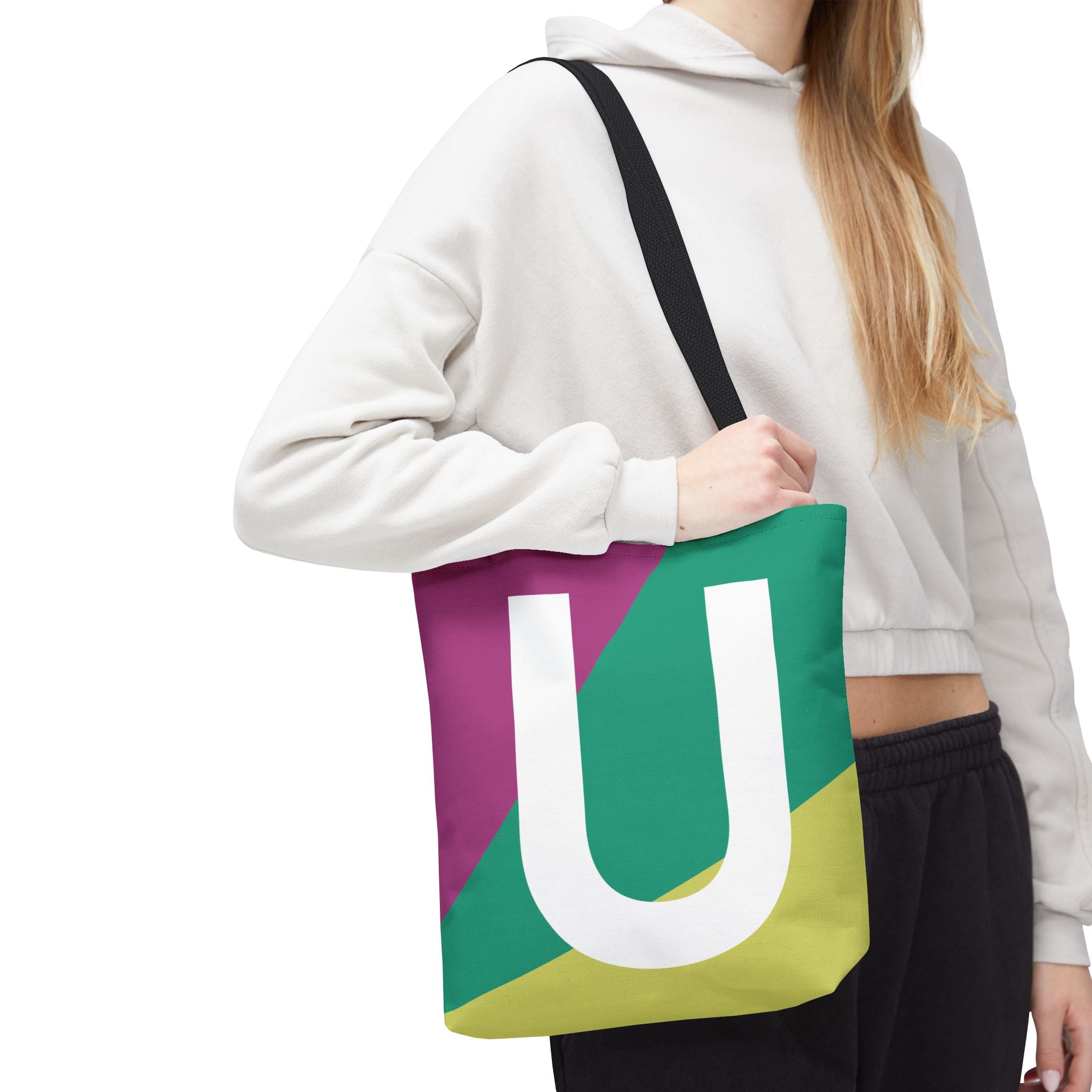 Monogram 'U' Colorblock Tote Bag — Personalized Initial U Shoulder Tote