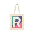 Initial R Colorblock Canvas Tote Bag — Monogram Letter R Reusable Grocery Tote