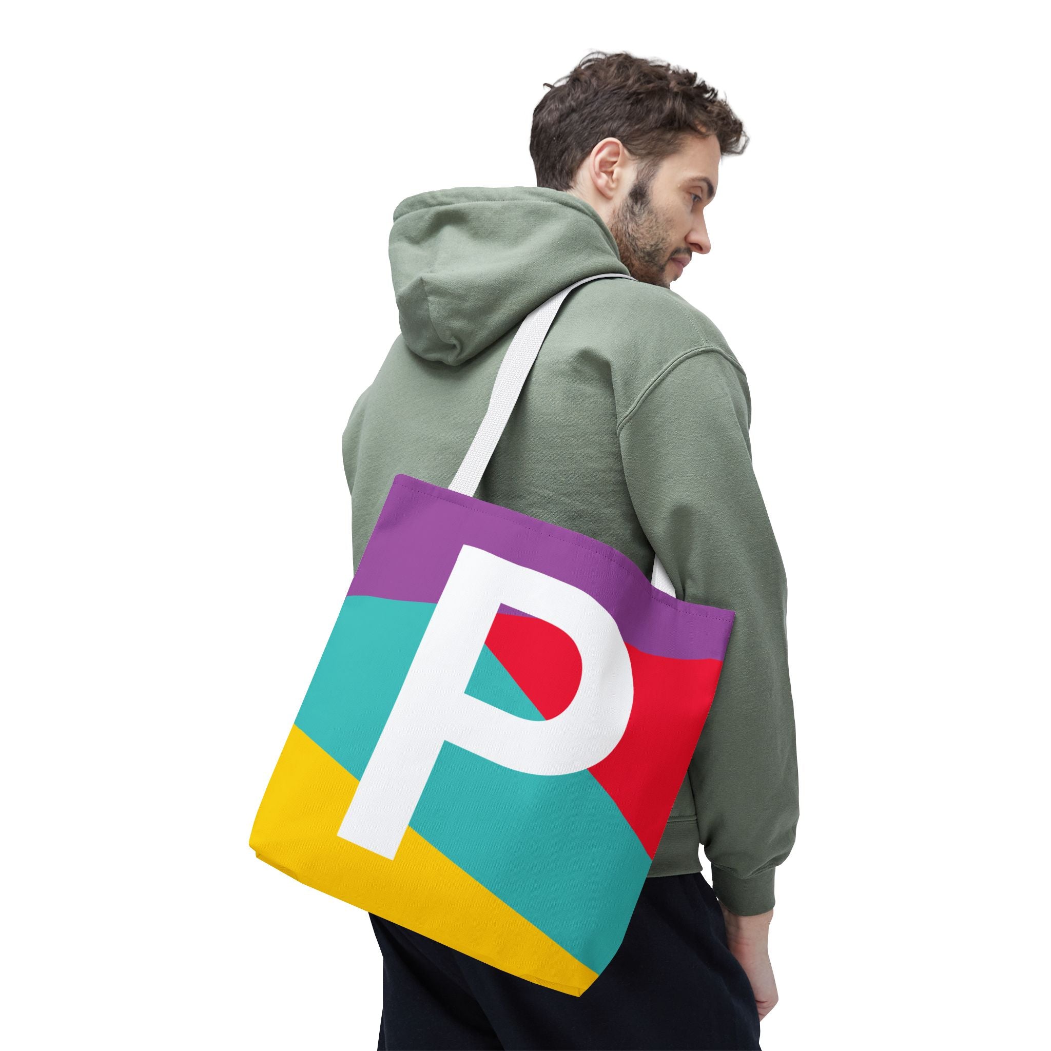 Monogram 'P' Colorblock Tote Bag — Personalized Initial P Shoulder Tote