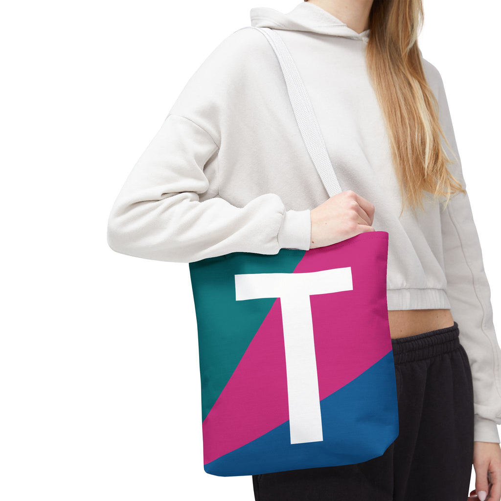 Monogram 'T' Colorblock Tote Bag — Personalized Initial T Shoulder Tote