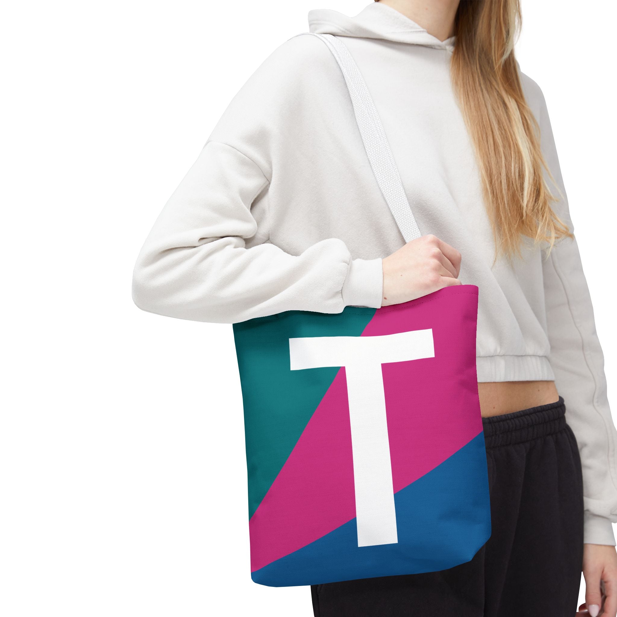 Monogram 'T' Colorblock Tote Bag — Personalized Initial T Shoulder Tote