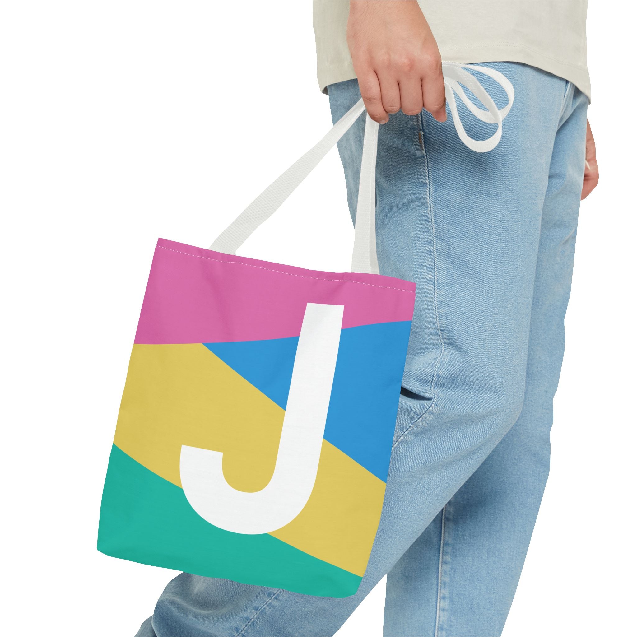 Monogram 'J' Colorblock Tote Bag — Personalized Initial J Shoulder Tote