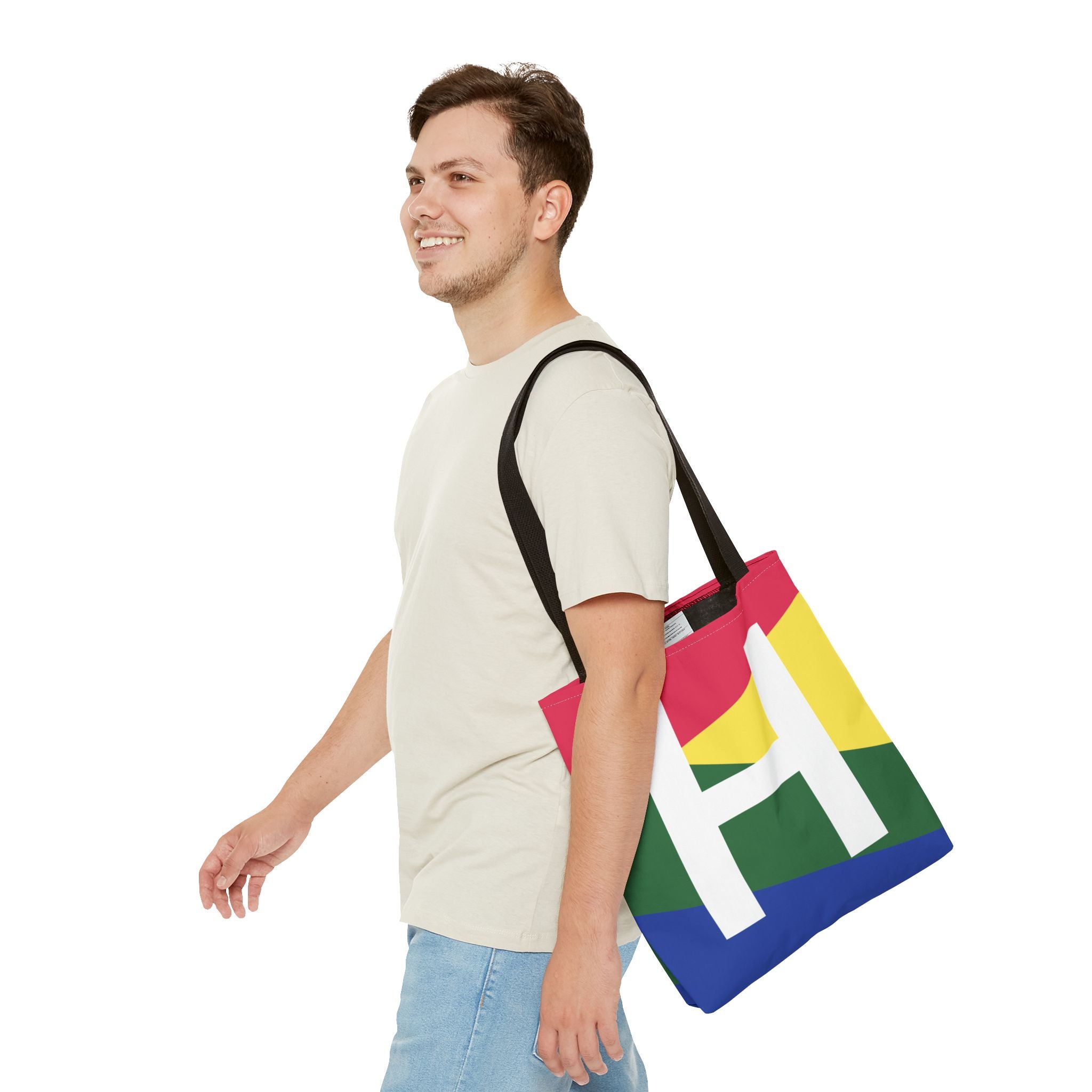 Monogram 'H' Colorblock Tote Bag — Personalized Initial H Shoulder Tote
