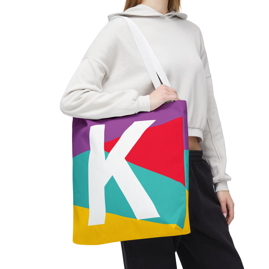 Monogram 'K' Colorblock Tote Bag — Personalized Initial K Shoulder Tote
