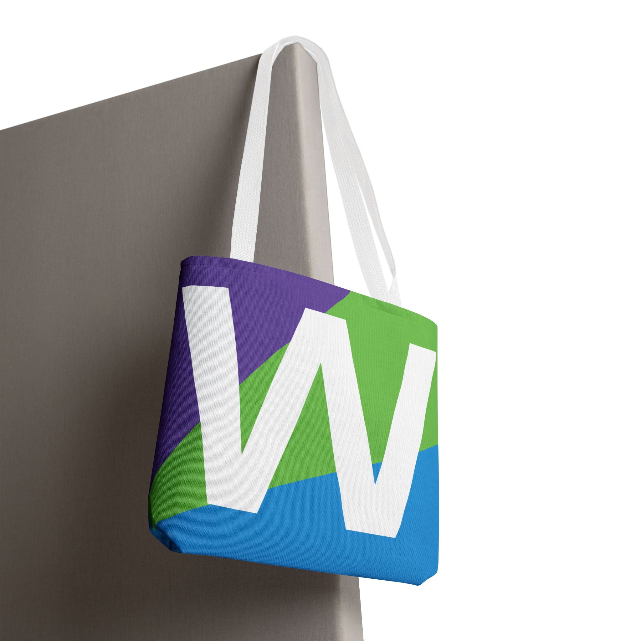 Monogram 'W' Colorblock Tote Bag — Personalized Initial W Shoulder Tote