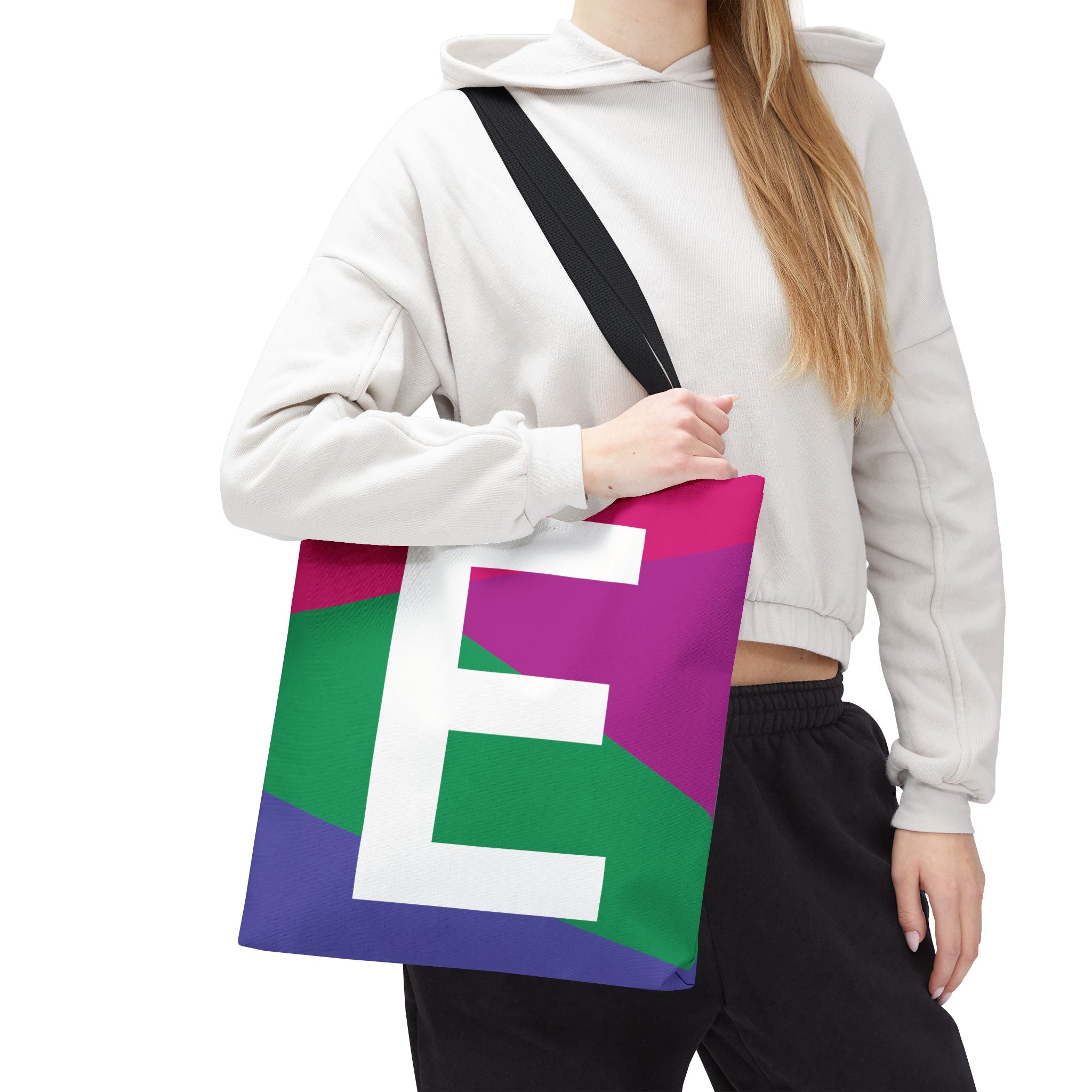 Monogram 'E' Colorblock Tote Bag — Personalized Initial E Shoulder Tote