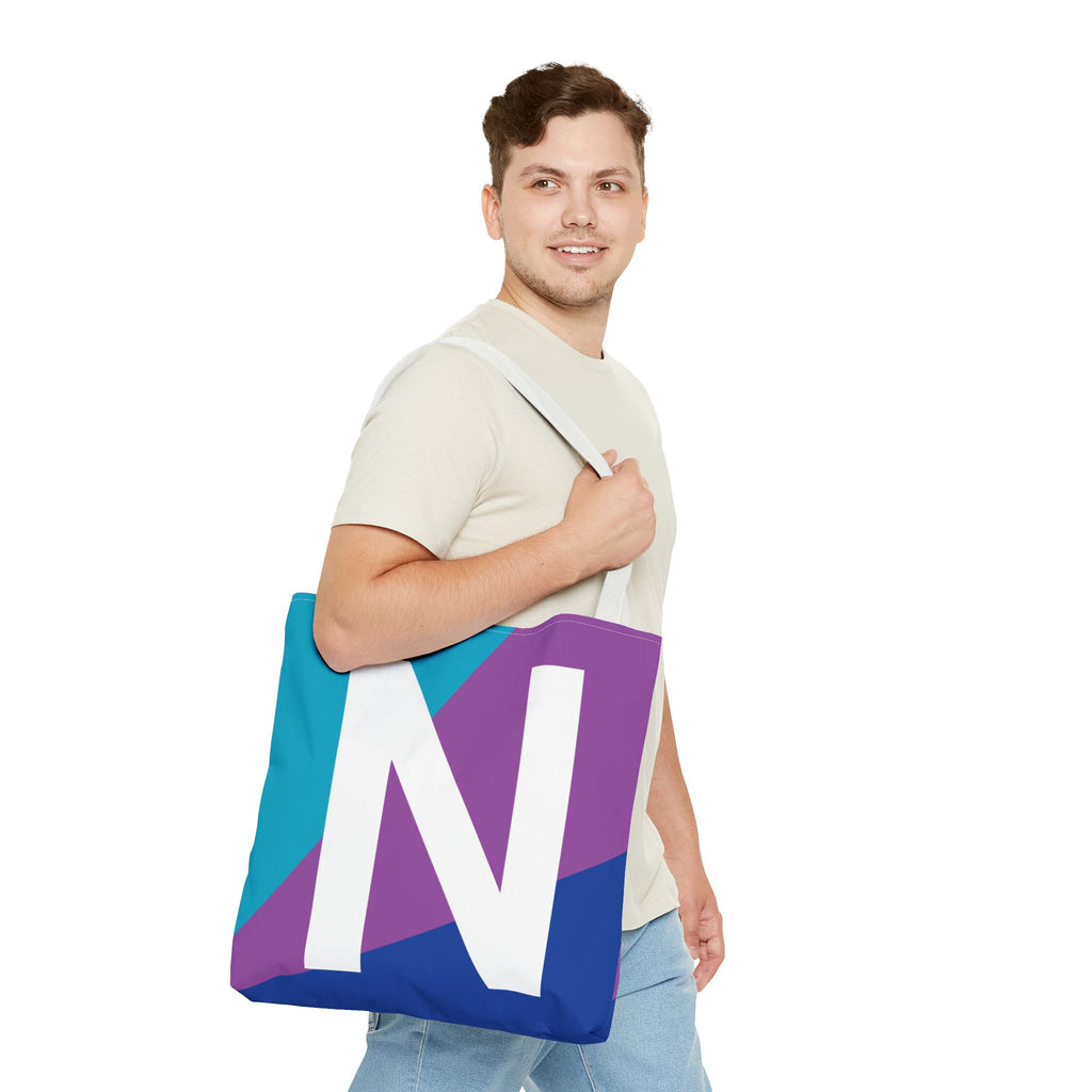 Monogram 'N' Colorblock Tote Bag — Personalized Initial N Shoulder Tote