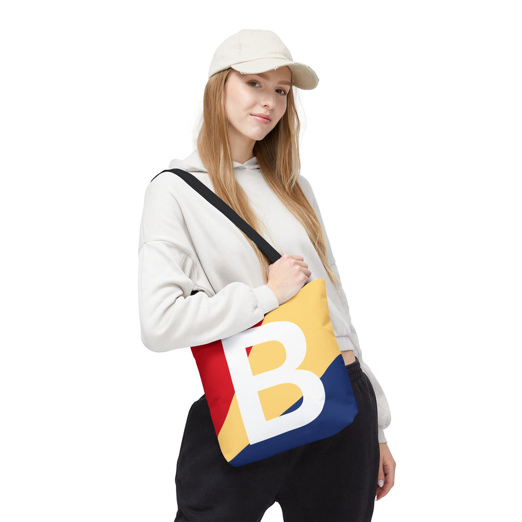 Monogram 'B' Colorblock Tote Bag — Personalized Initial B Shoulder Tote
