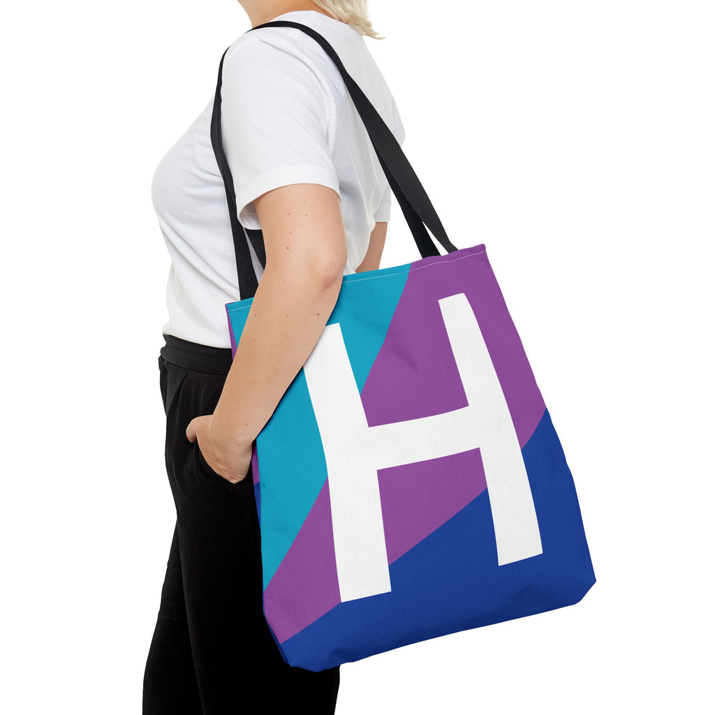 Monogram 'H' Colorblock Tote Bag — Personalized Initial H Shoulder Tote