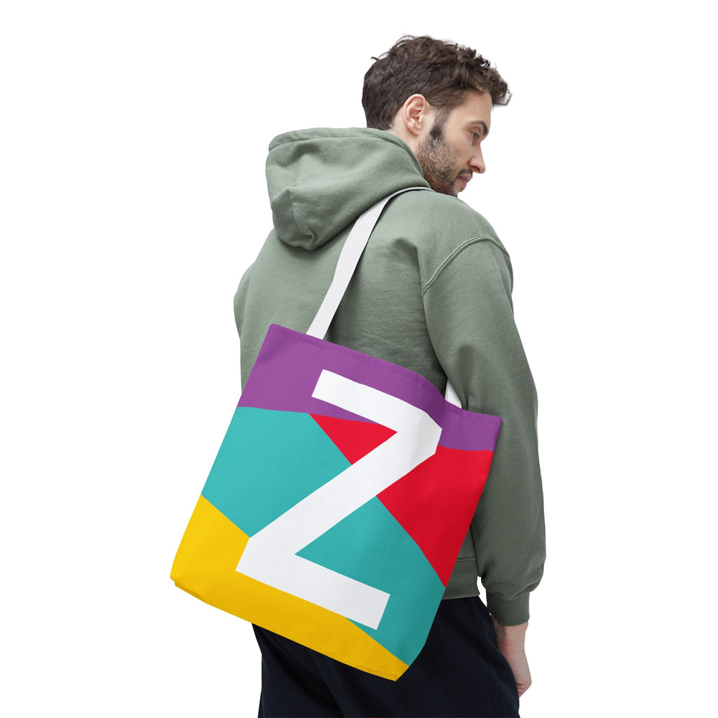 Monogram 'Z' Colorblock Tote Bag — Personalized Initial Z Shoulder Tote