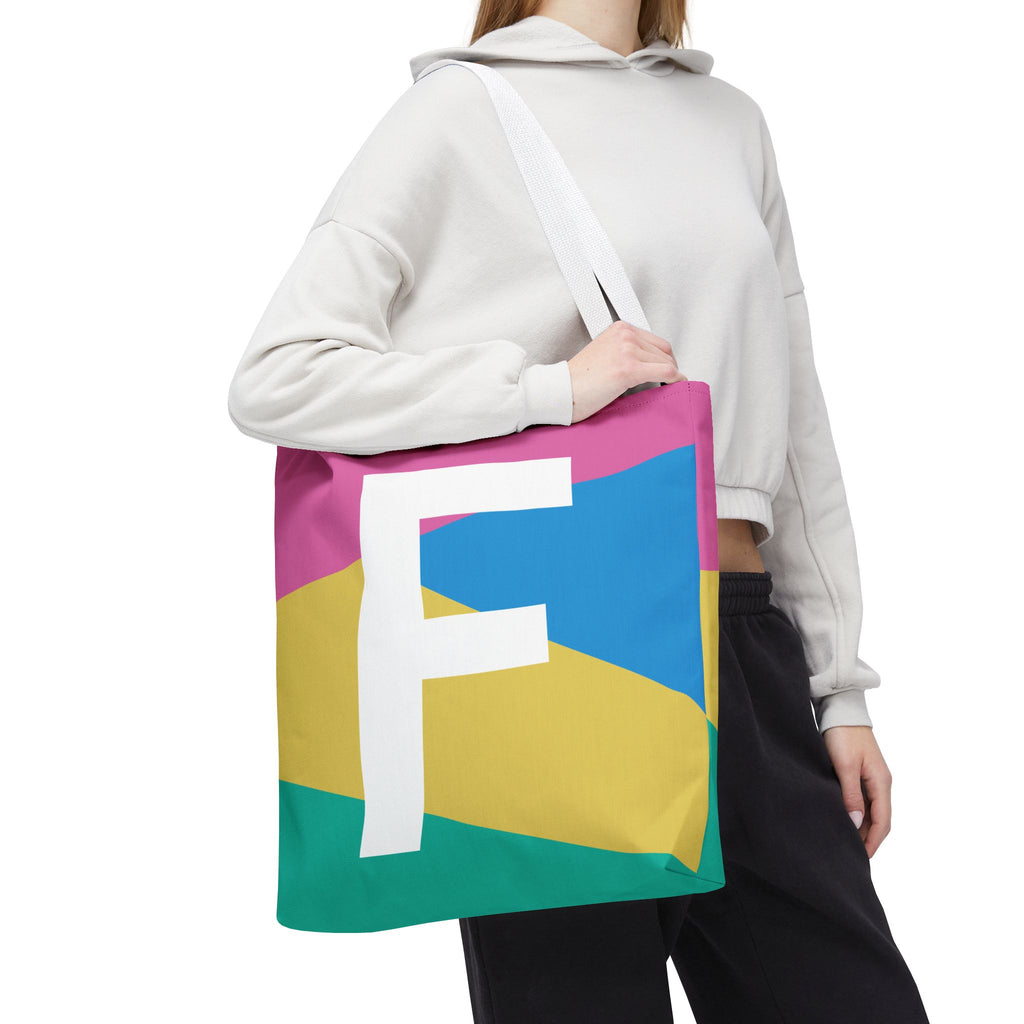 Monogram 'F' Colorblock Tote Bag — Personalized Initial F Shoulder Tote