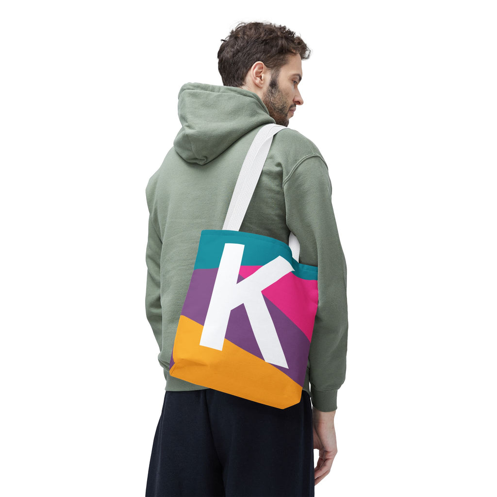 Monogram 'K' Colorblock Tote Bag — Personalized Initial K Shoulder Tote