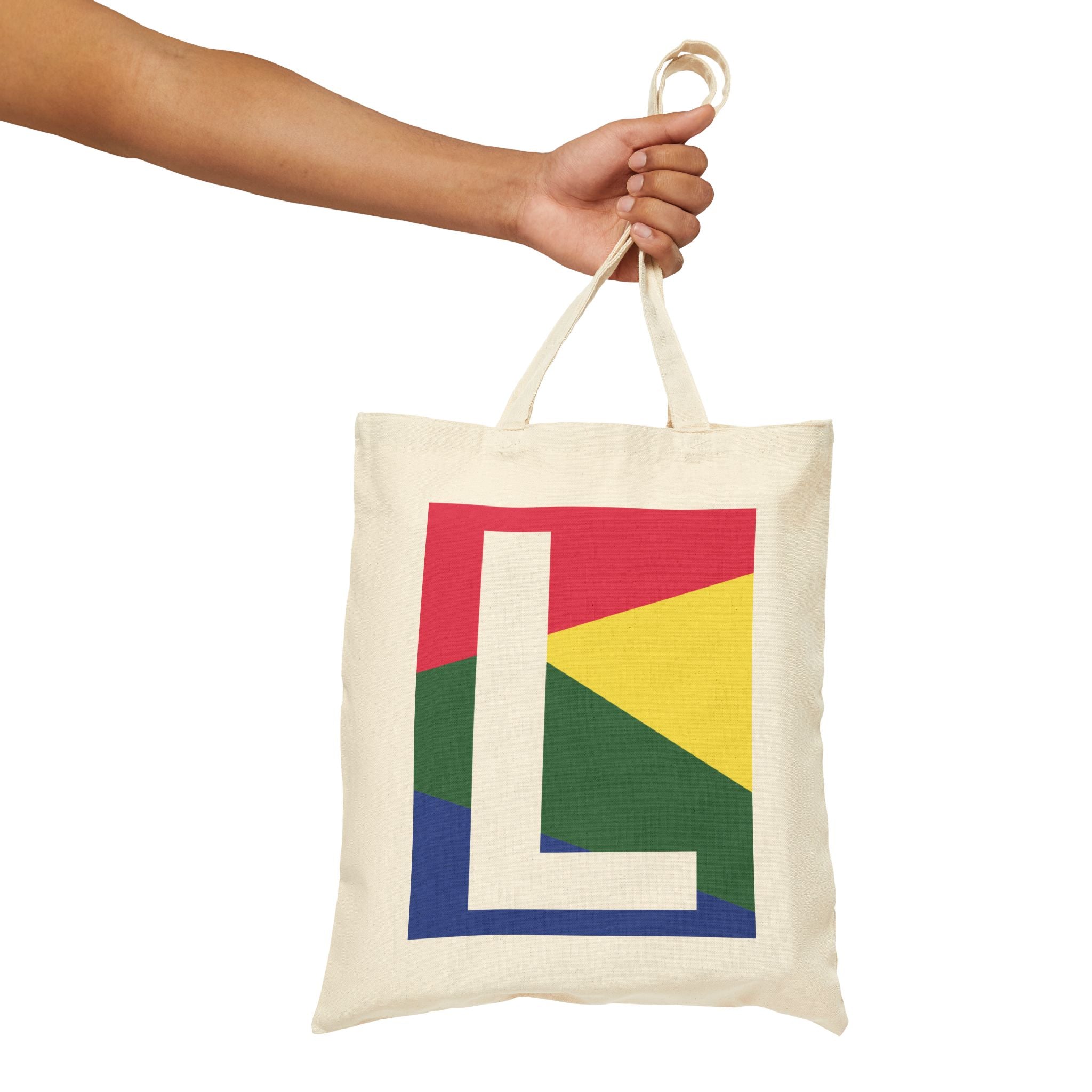 Initial L Colorblock Canvas Tote Bag — Monogram Letter L Reusable Grocery Tote