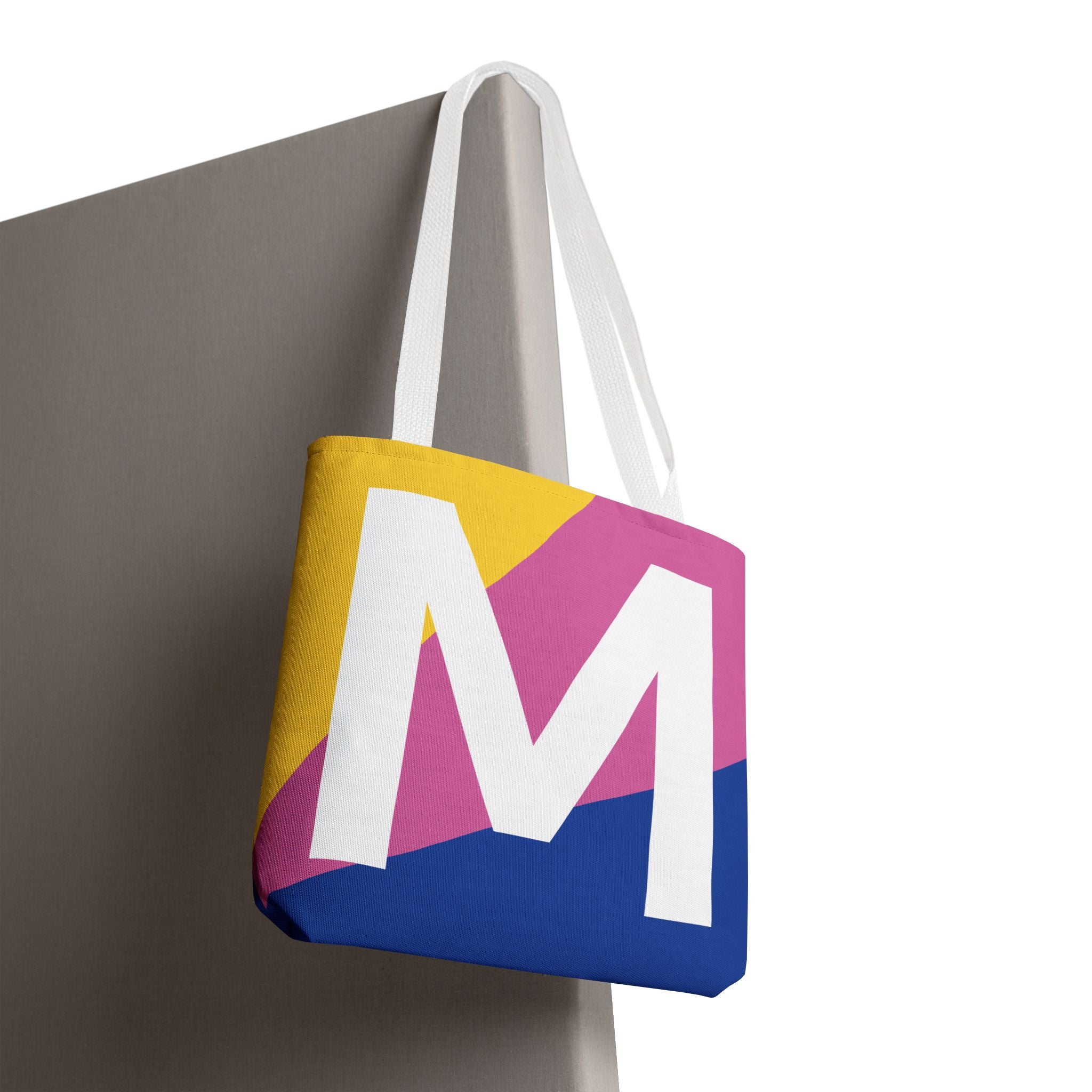 Monogram 'M' Colorblock Tote Bag — Personalized Initial M Shoulder Tote