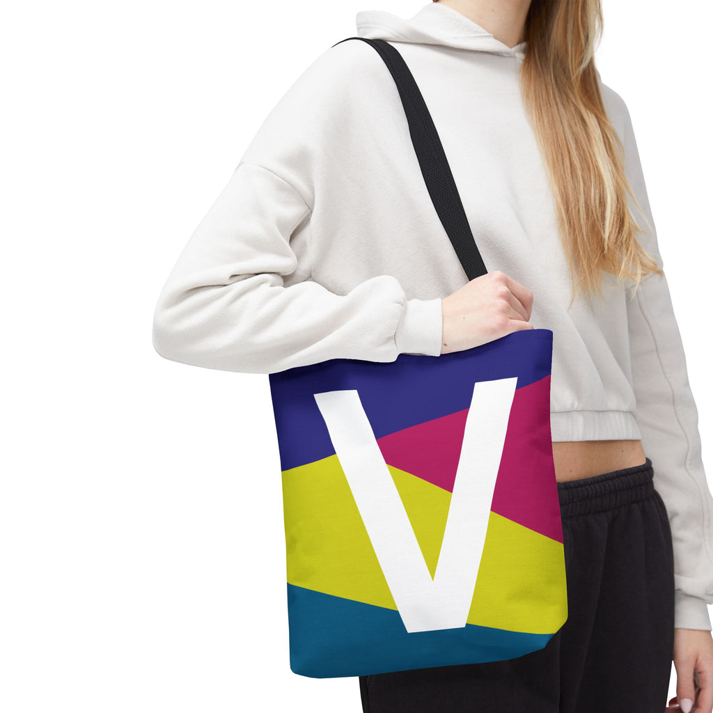 Monogram 'V' Colorblock Tote Bag — Personalized Initial V Shoulder Tote