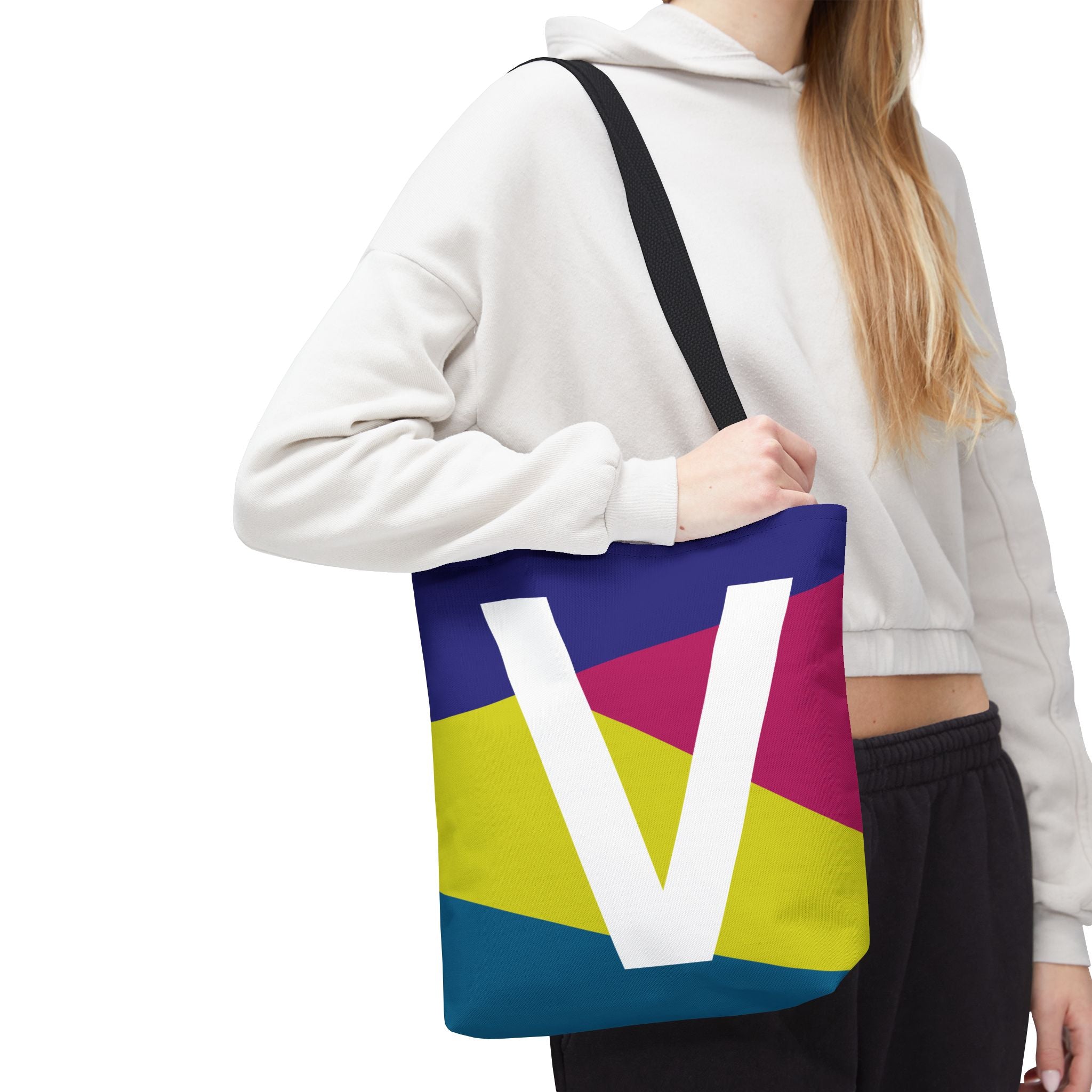 Monogram 'V' Colorblock Tote Bag — Personalized Initial V Shoulder Tote