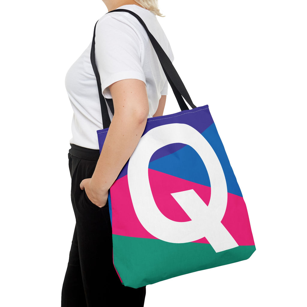 Monogram 'Q' Colorblock Tote Bag — Personalized Initial Q Shoulder Tote