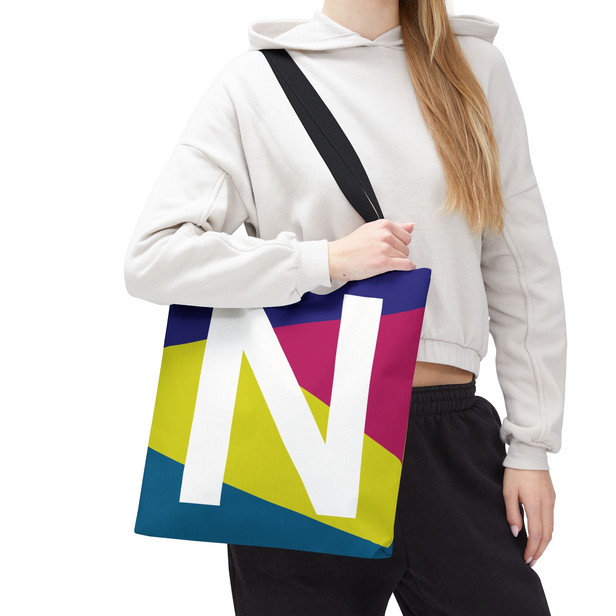 Monogram 'N' Colorblock Tote Bag — Personalized Initial N Shoulder Tote