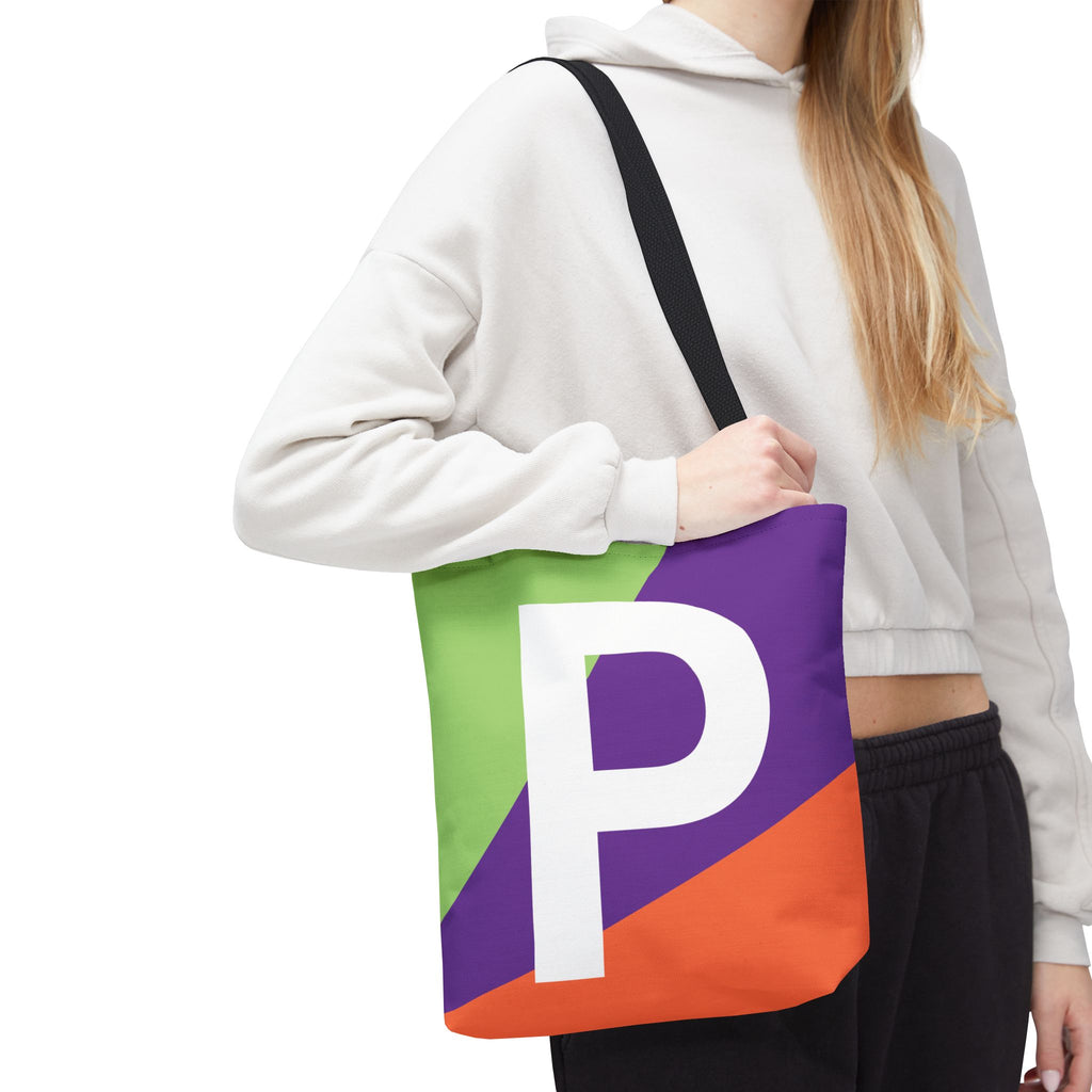 Monogram 'P' Colorblock Tote Bag — Personalized Initial P Shoulder Tote
