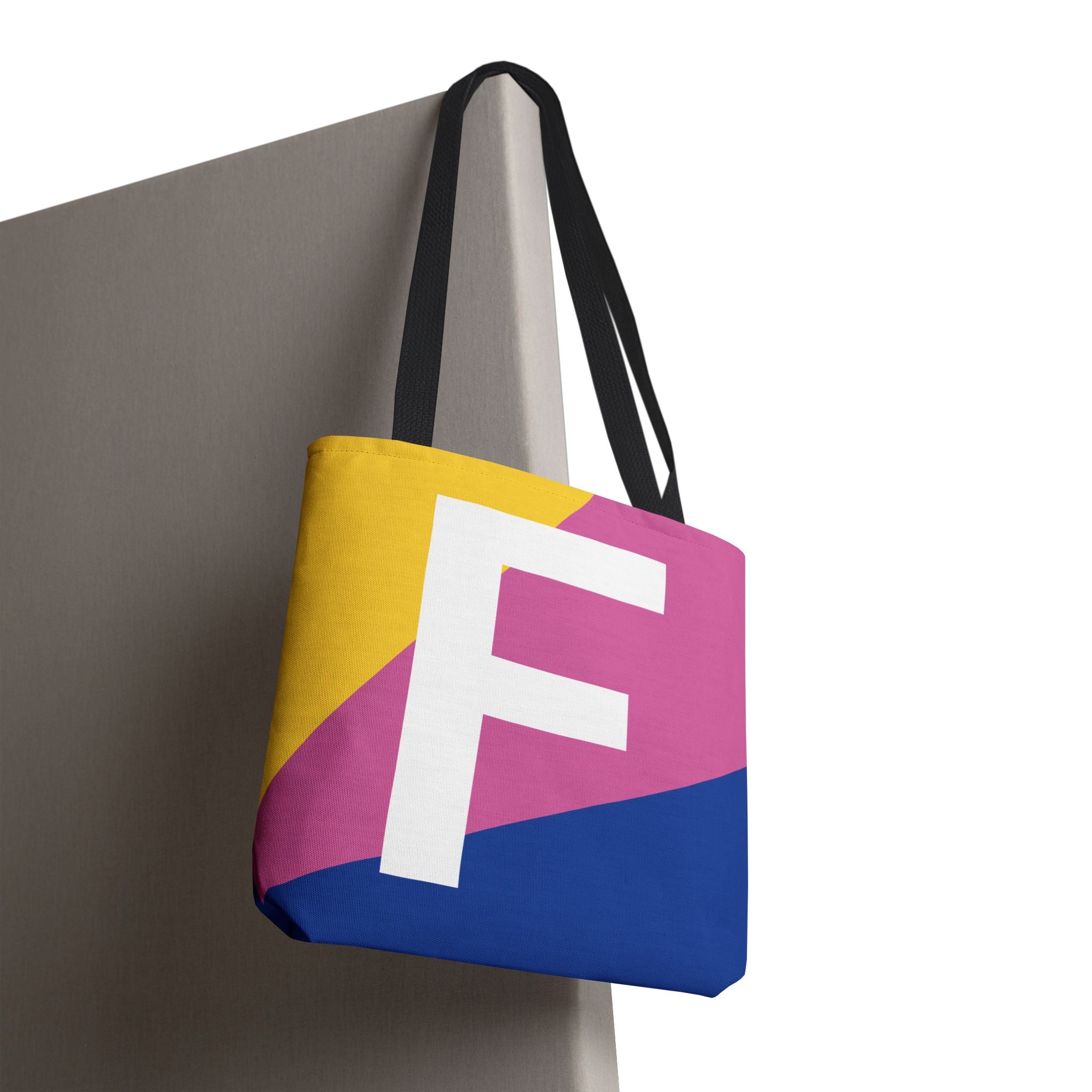 Monogram 'F' Colorblock Tote Bag — Personalized Initial F Shoulder Tote