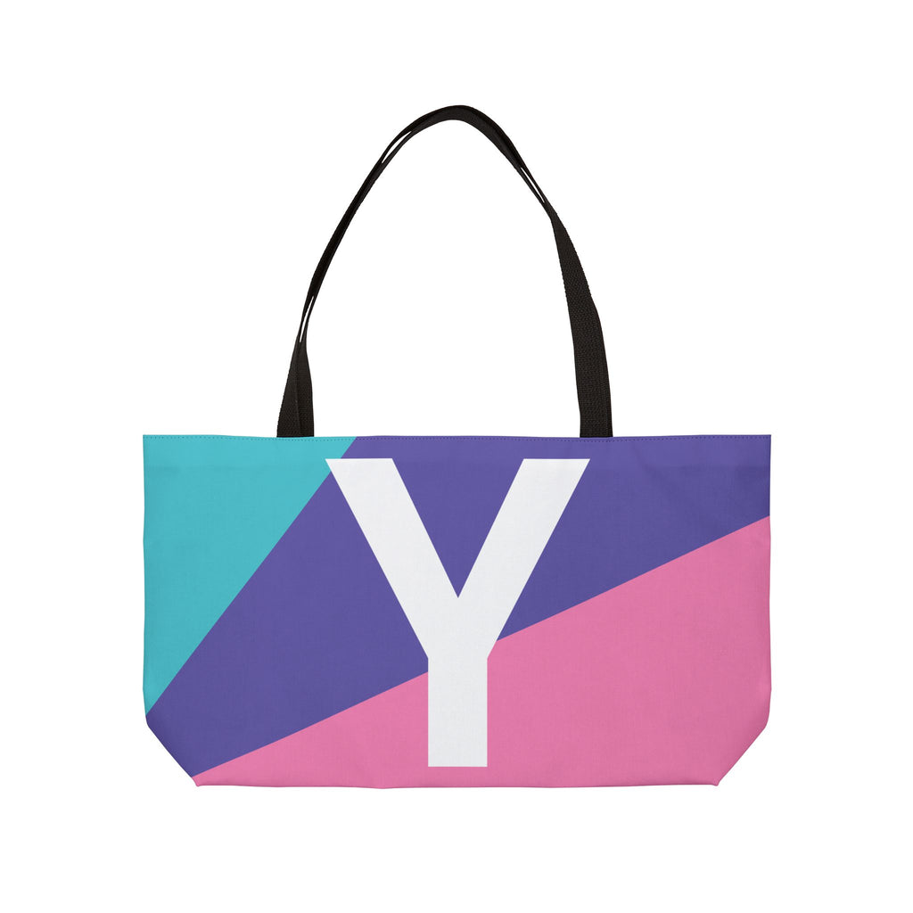 Personalized 'Y' Colorblock Tote Bag — Monogram Weekender Tote