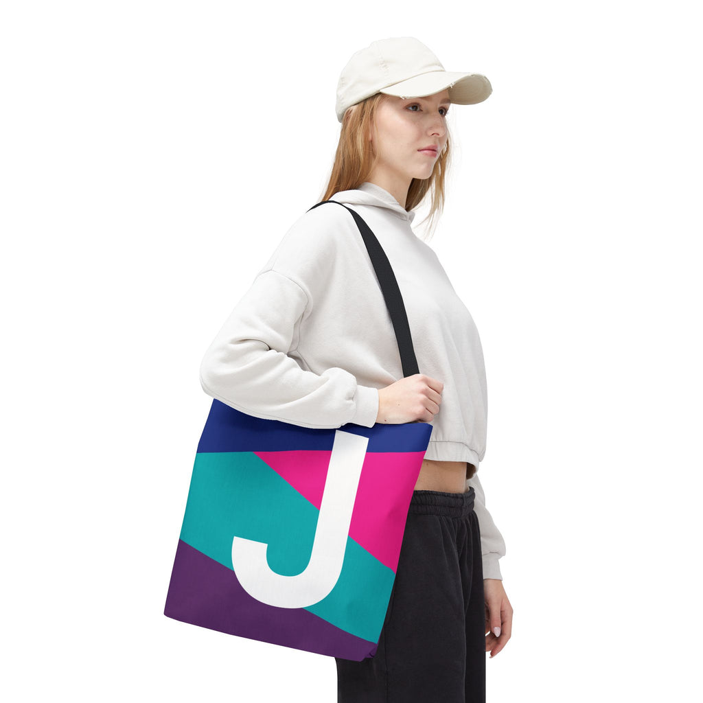 Monogram 'J' Colorblock Tote Bag — Personalized Initial J Shoulder Tote