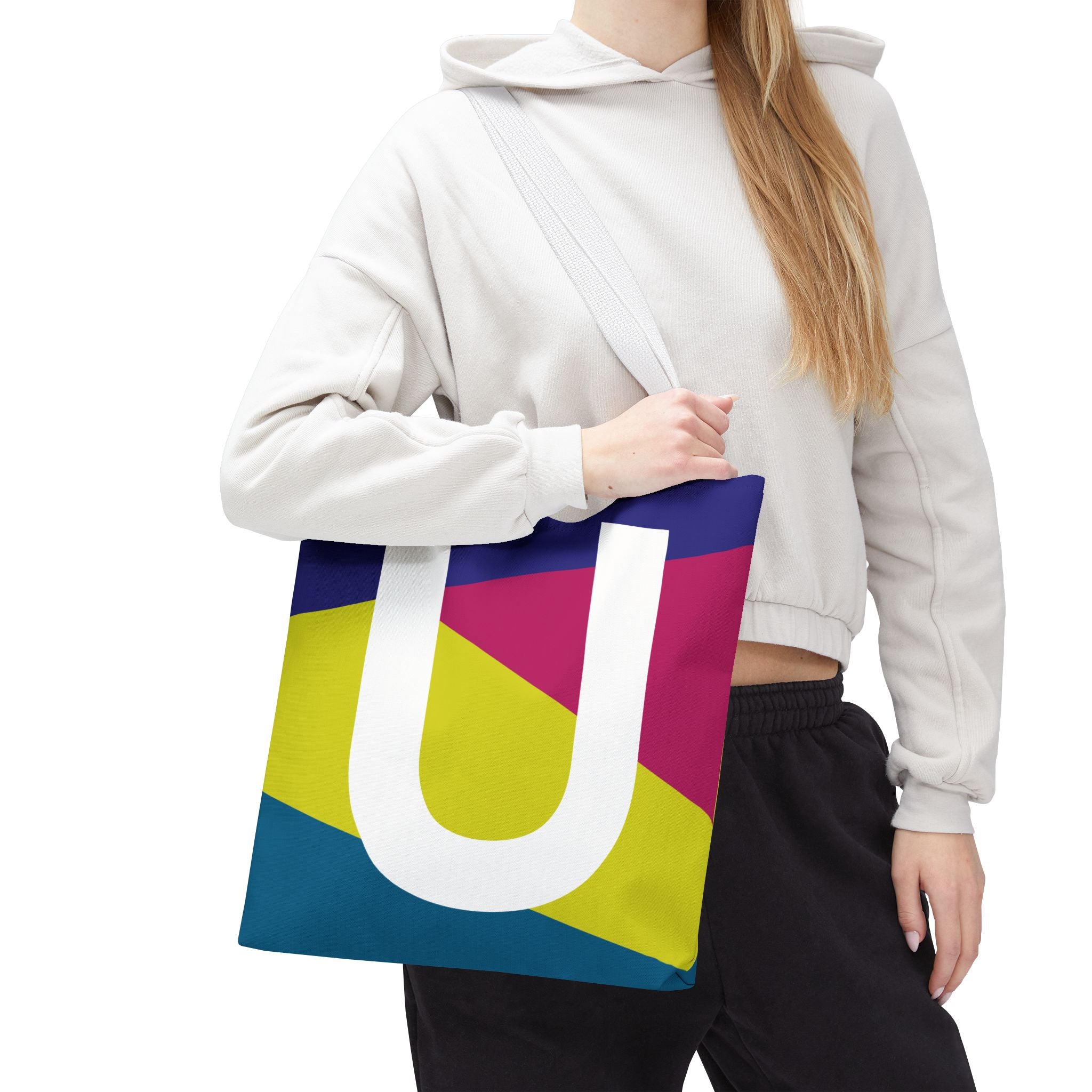 Monogram 'U' Colorblock Tote Bag — Personalized Initial U Shoulder Tote