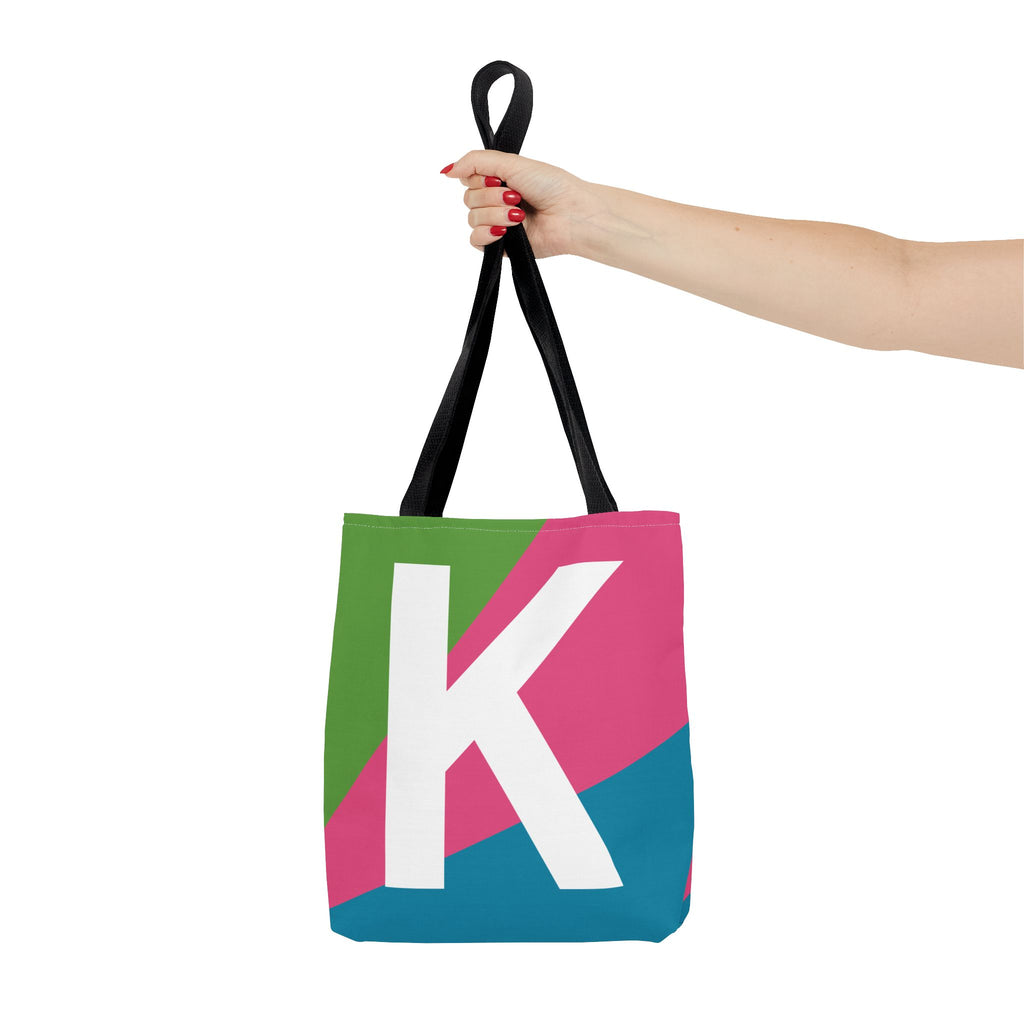 Monogram 'K' Colorblock Tote Bag — Personalized Initial K Shoulder Tote