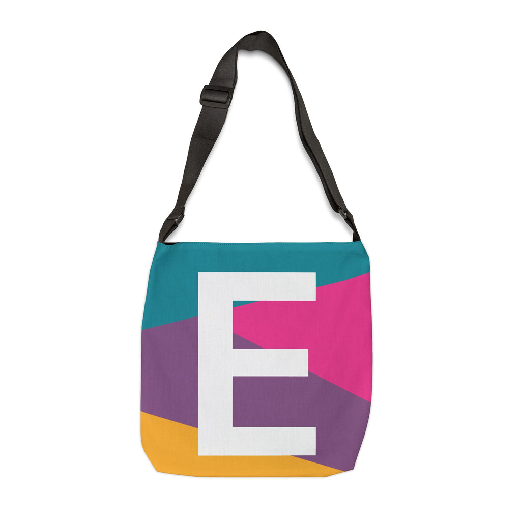 Initial Letter 'E' Colorblock Adjustable Tote Bag — Monogram Alphabet Shoulder Bag