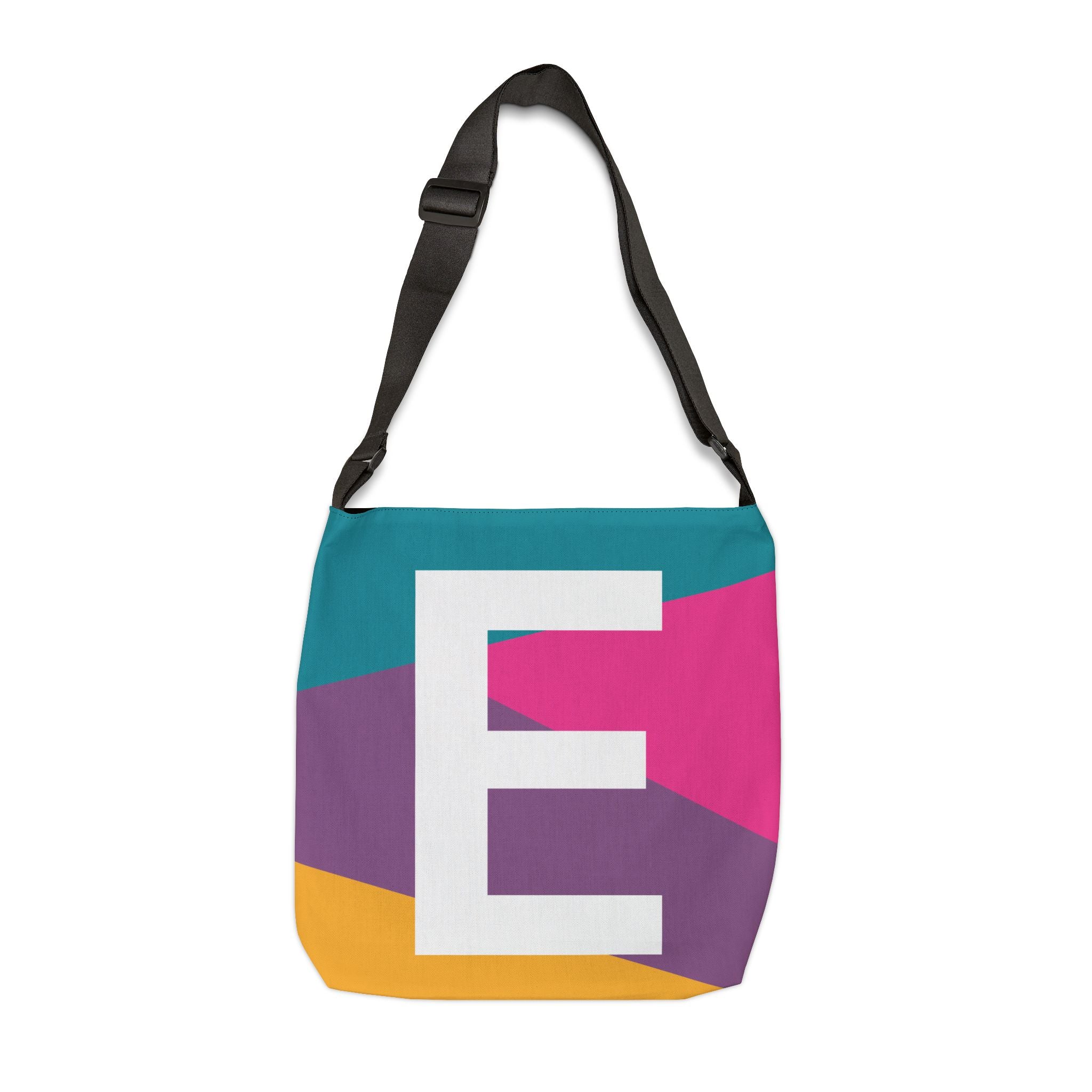 Initial Letter 'E' Colorblock Adjustable Tote Bag — Monogram Alphabet Shoulder Bag