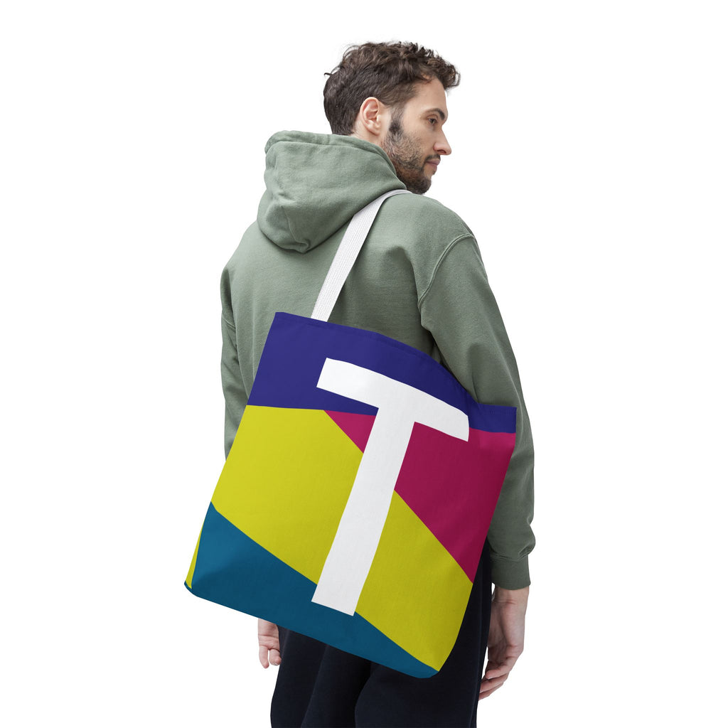Monogram 'T' Colorblock Tote Bag — Personalized Initial T Shoulder Tote