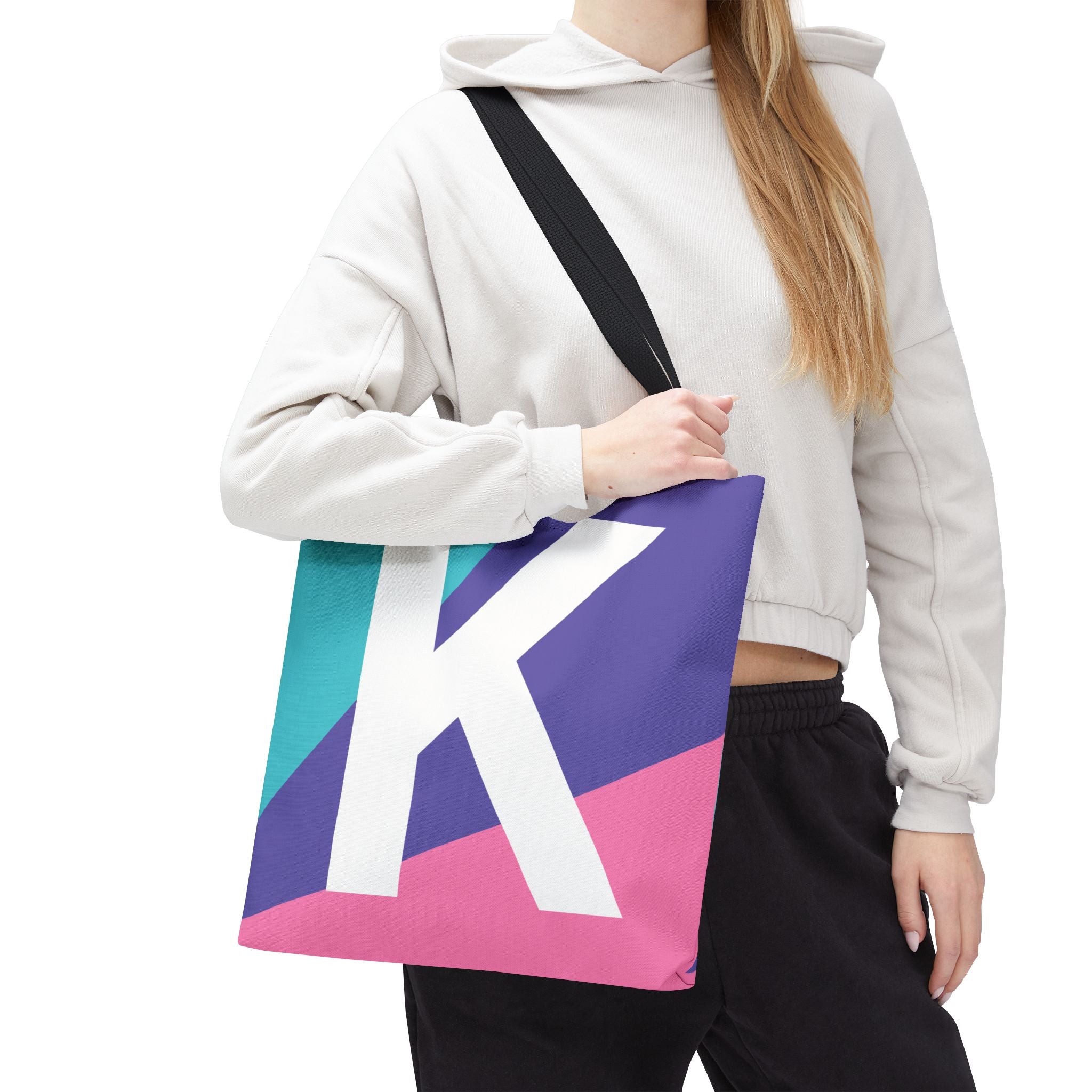 Monogram 'K' Colorblock Tote Bag — Personalized Initial K Shoulder Tote