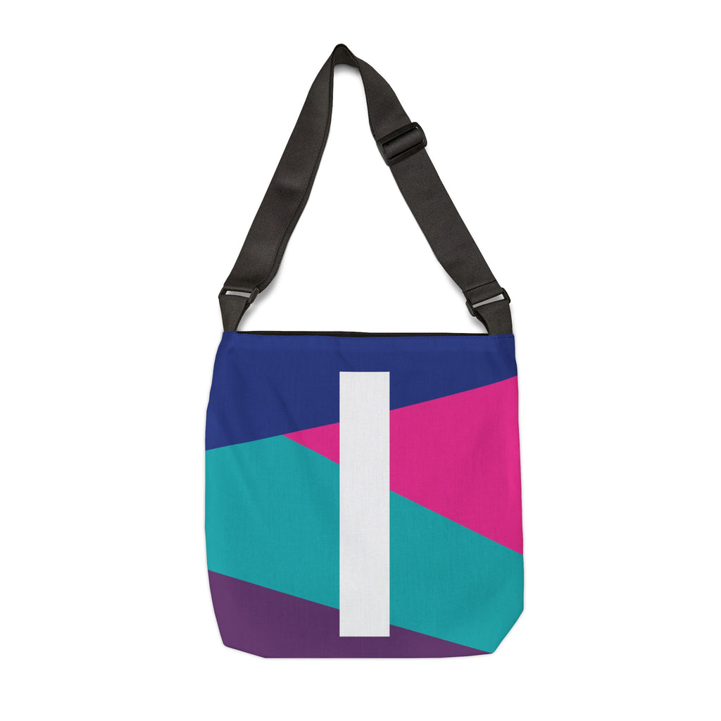 Initial Letter 'I' Colorblock Adjustable Tote Bag — Monogram Alphabet Shoulder Bag