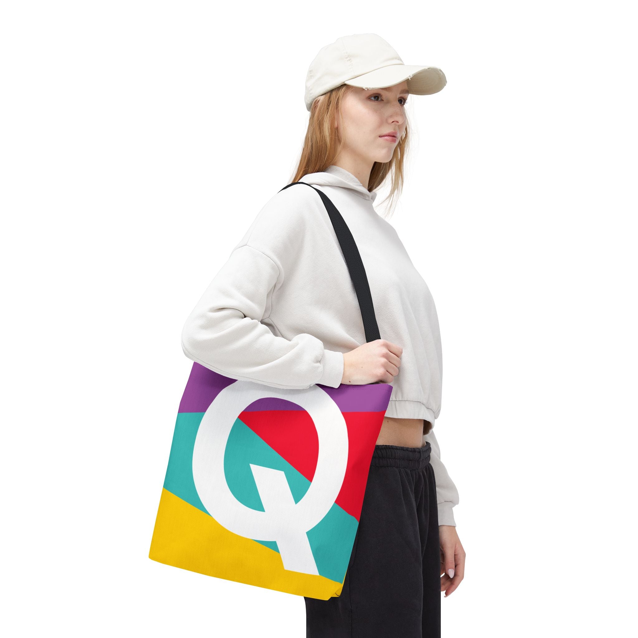 Monogram 'Q' Colorblock Tote Bag — Personalized Initial Q Shoulder Tote