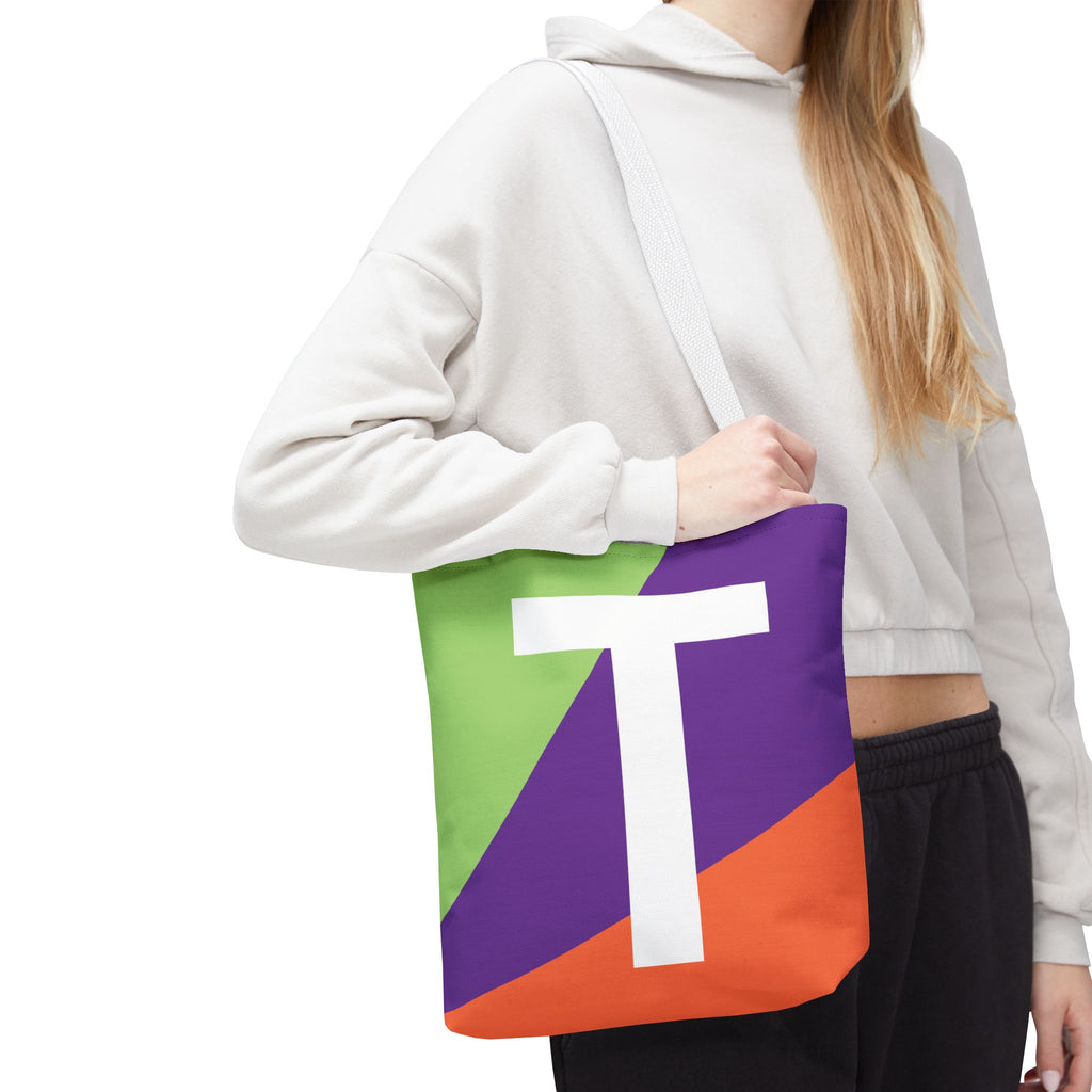 Monogram 'T' Colorblock Tote Bag — Personalized Initial T Shoulder Tote