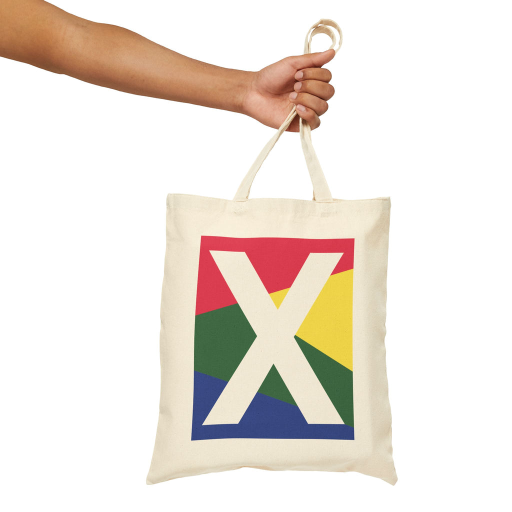 Initial X Colorblock Canvas Tote Bag — Monogram Letter X Reusable Grocery Tote