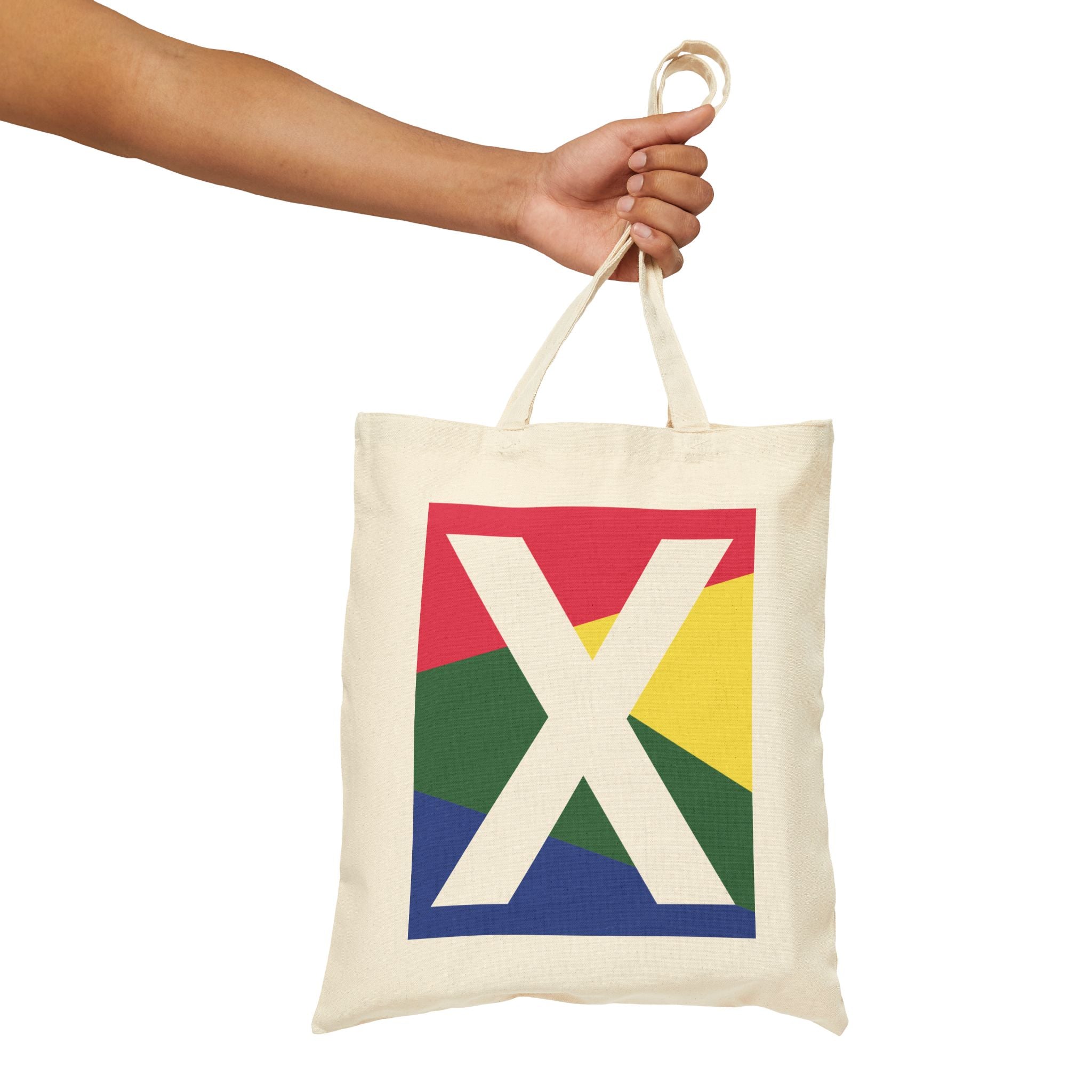Initial X Colorblock Canvas Tote Bag — Monogram Letter X Reusable Grocery Tote
