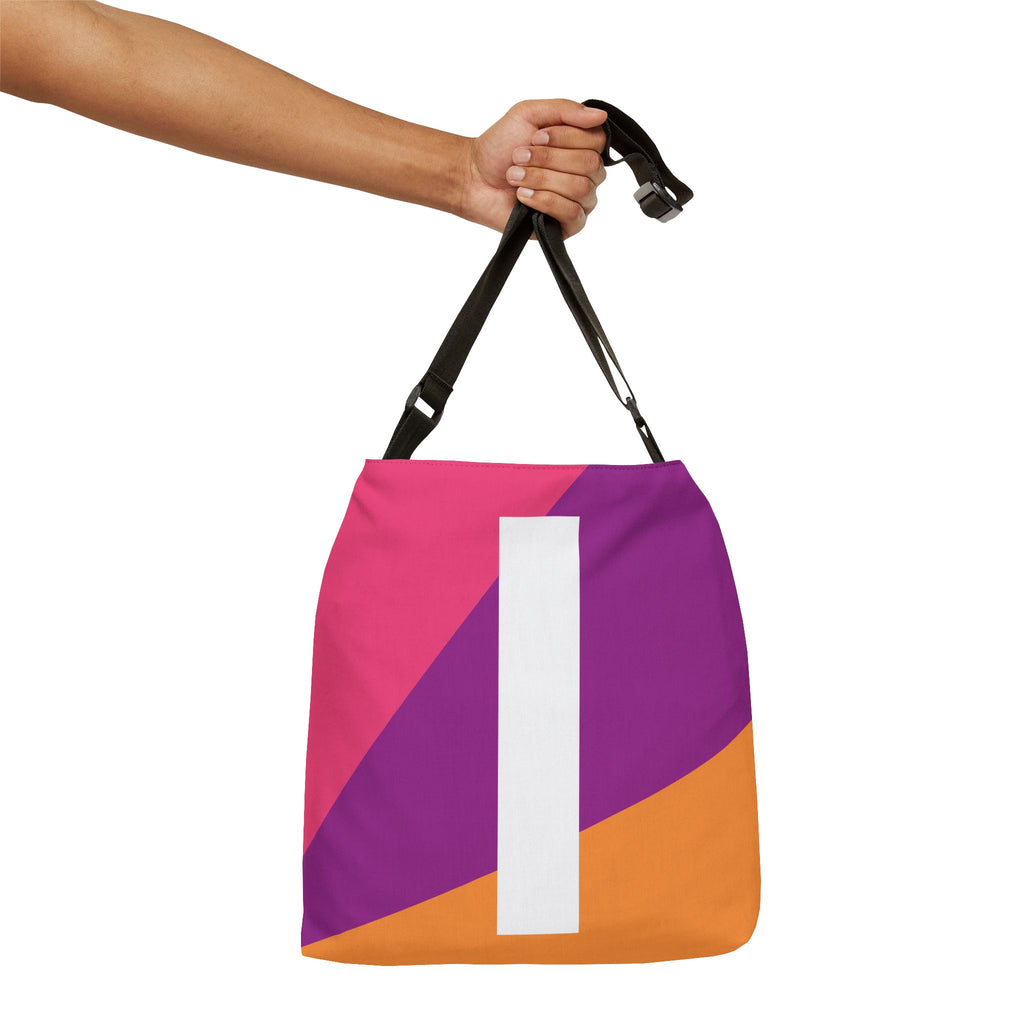Initial Letter 'I' Colorblock Adjustable Tote Bag — Monogram Alphabet Shoulder Bag